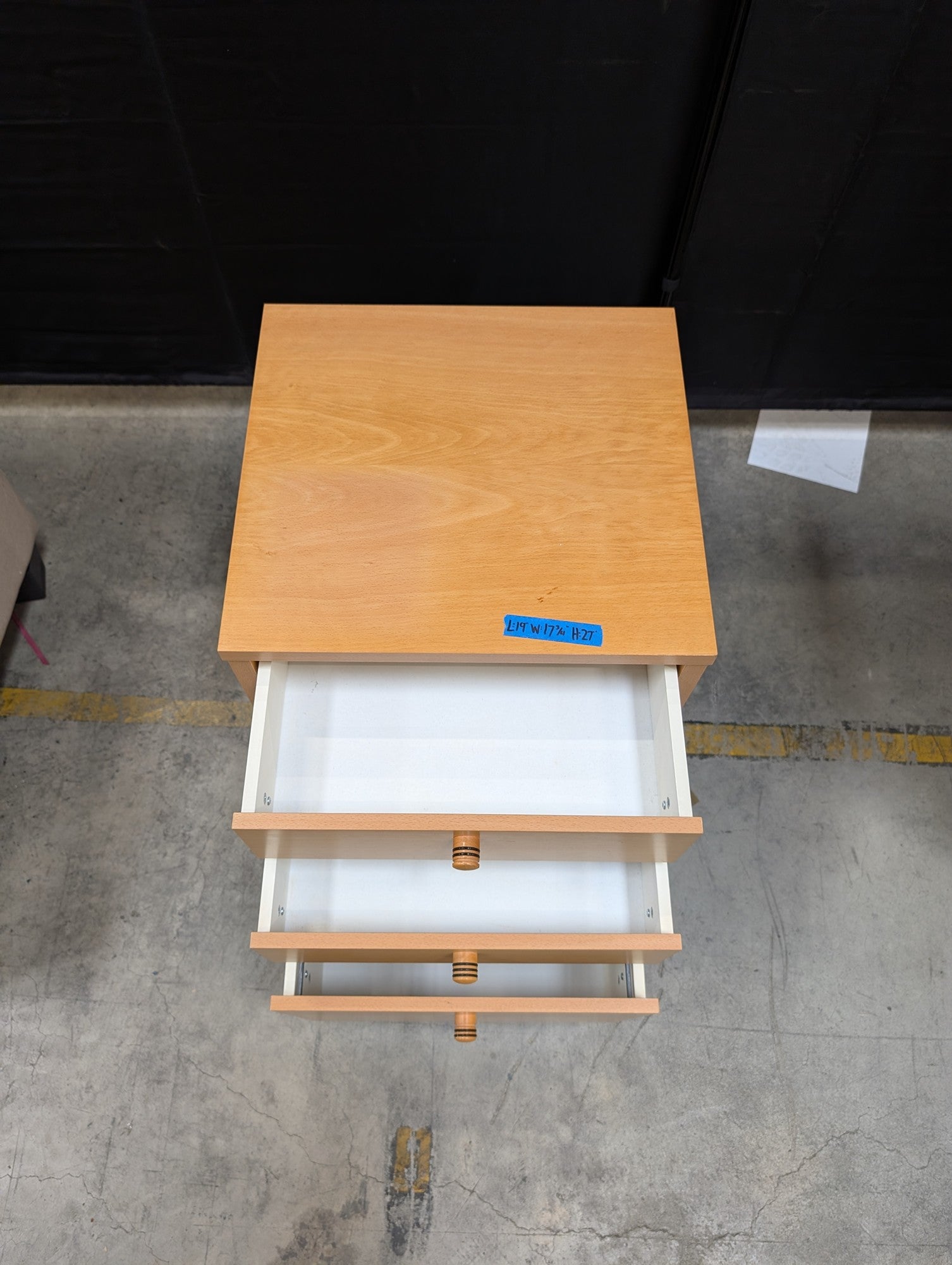 Light Wood Three-Drawer Storage Cabinet with Casters