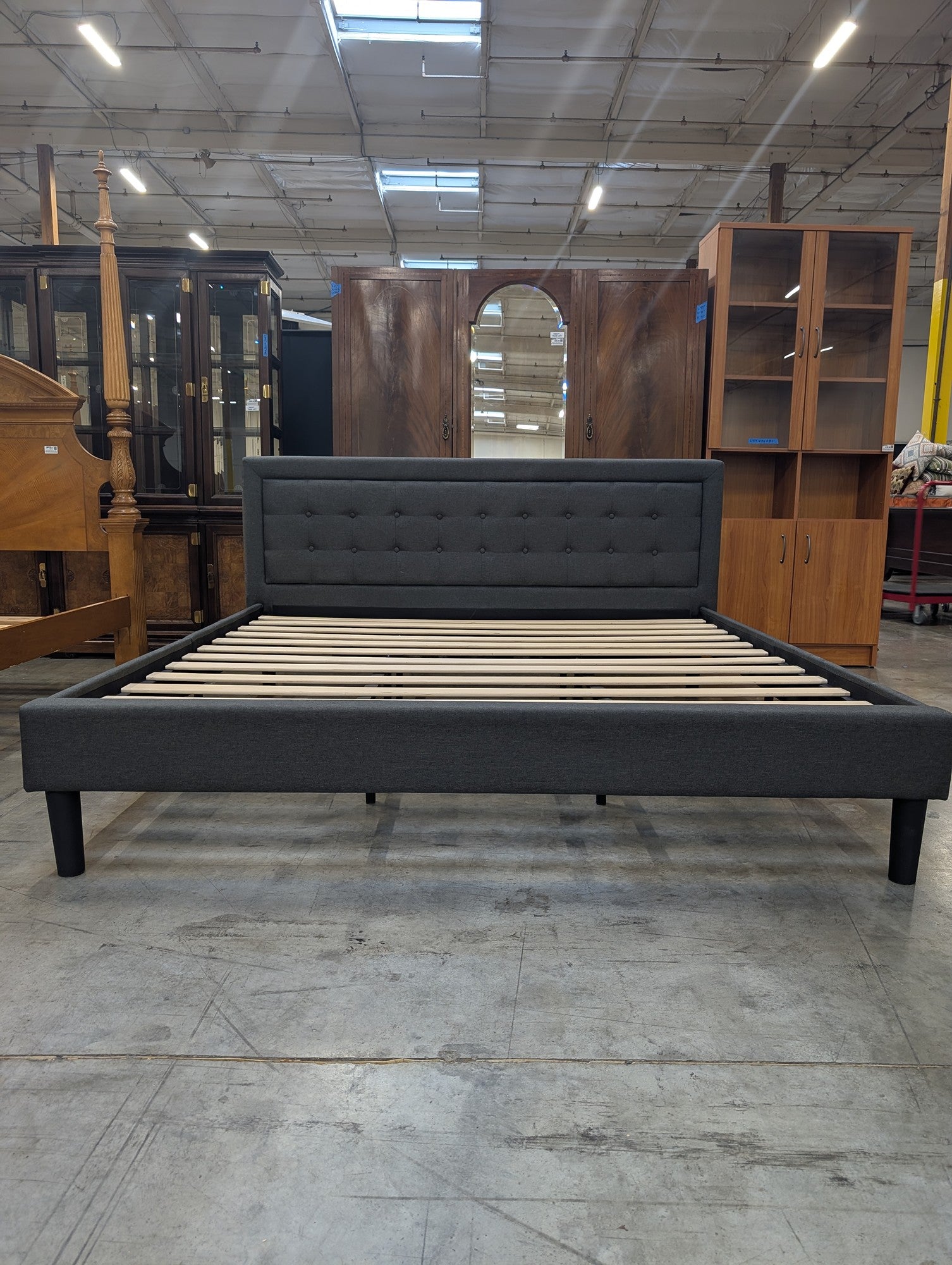 Red Barrel Studio Dark Gray Upholstered Bed with Button Tufting