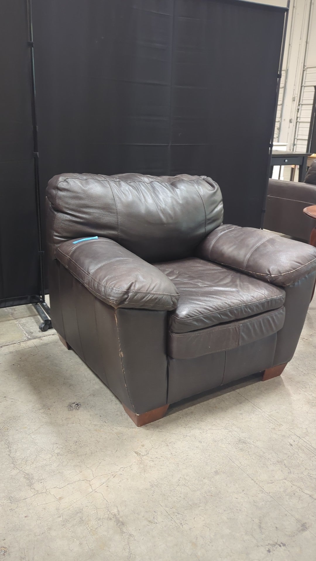 Dark Brown Leather Padded Armchair