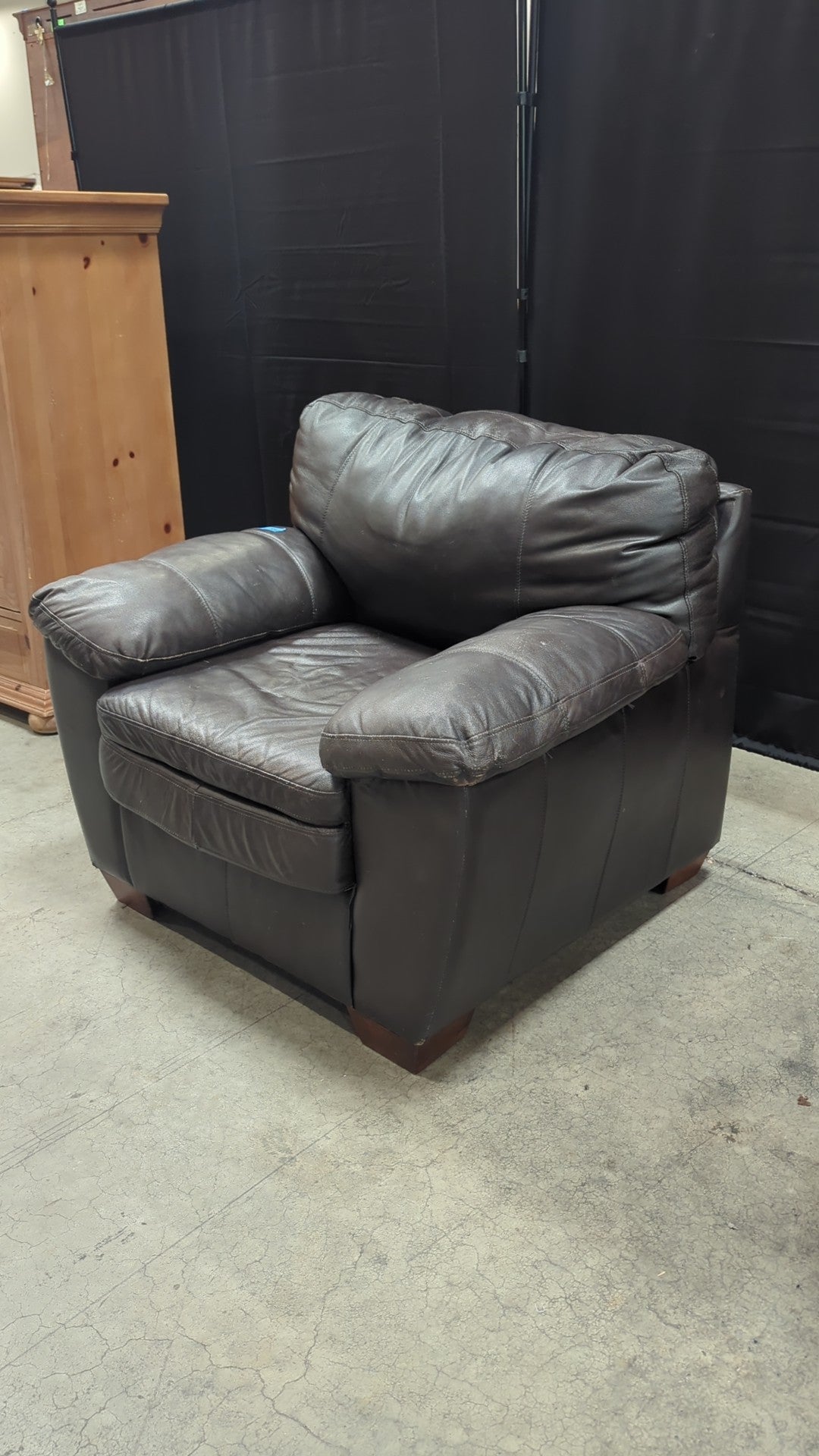 Dark Brown Leather Padded Armchair