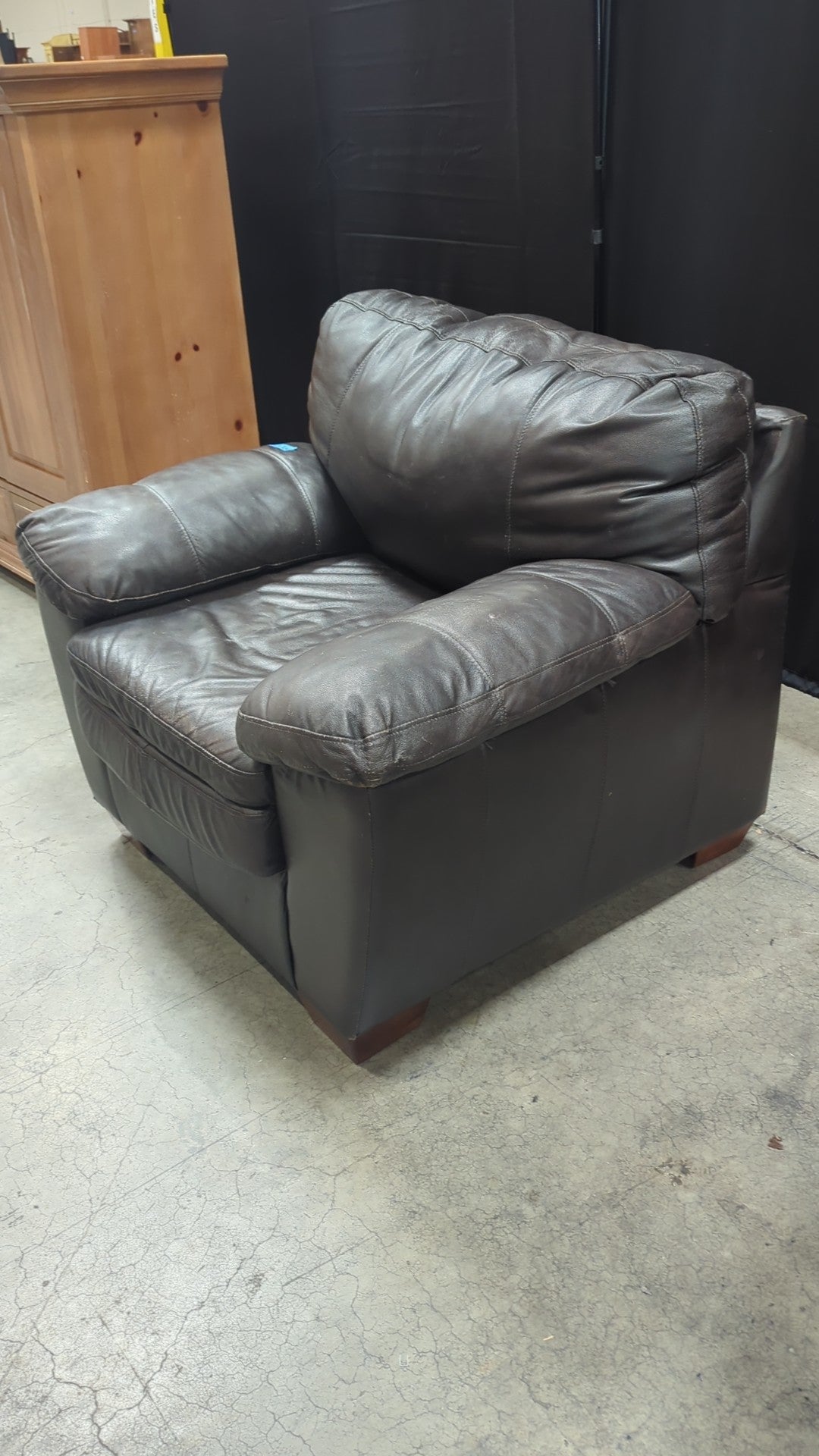 Dark Brown Leather Padded Armchair