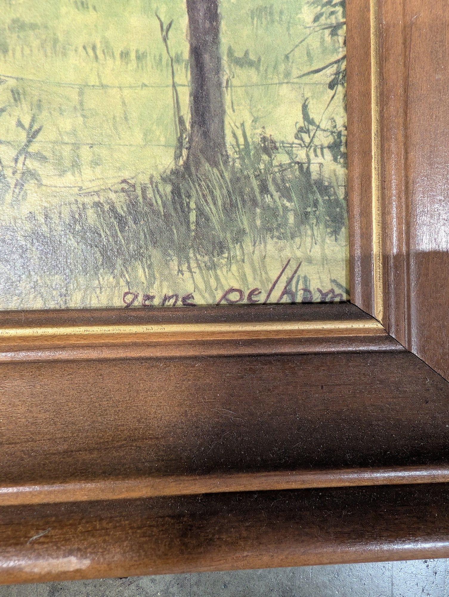 Brown Wood Framed Rural Barn Landscape Painting