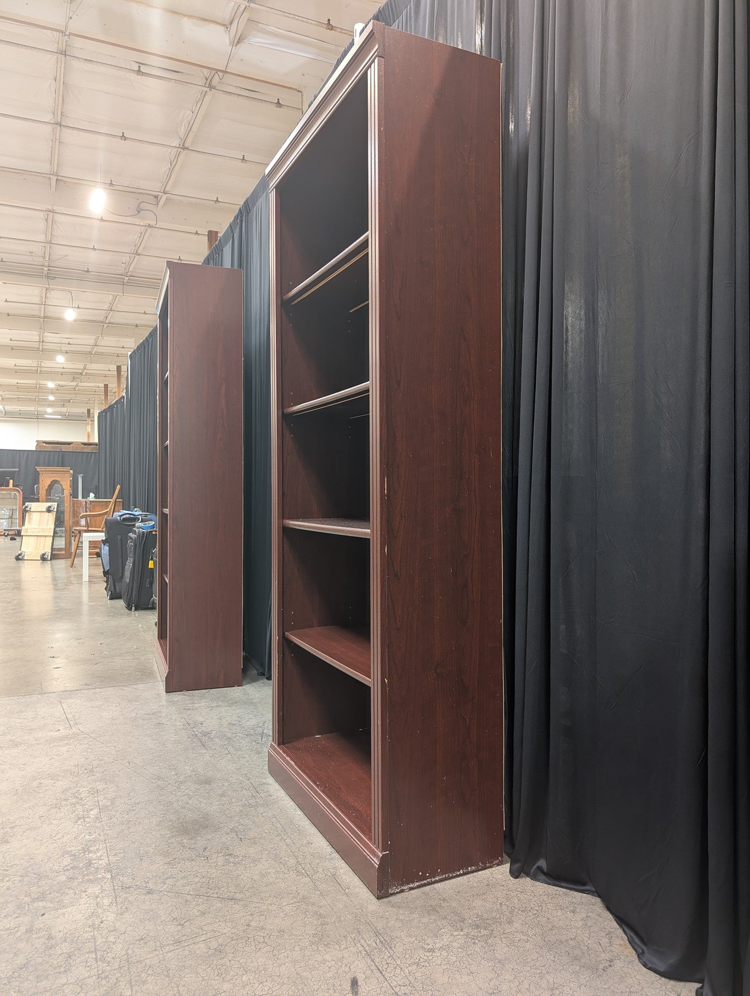 Cherry Wood Five-Shelf Bookcase with Fluted Trim