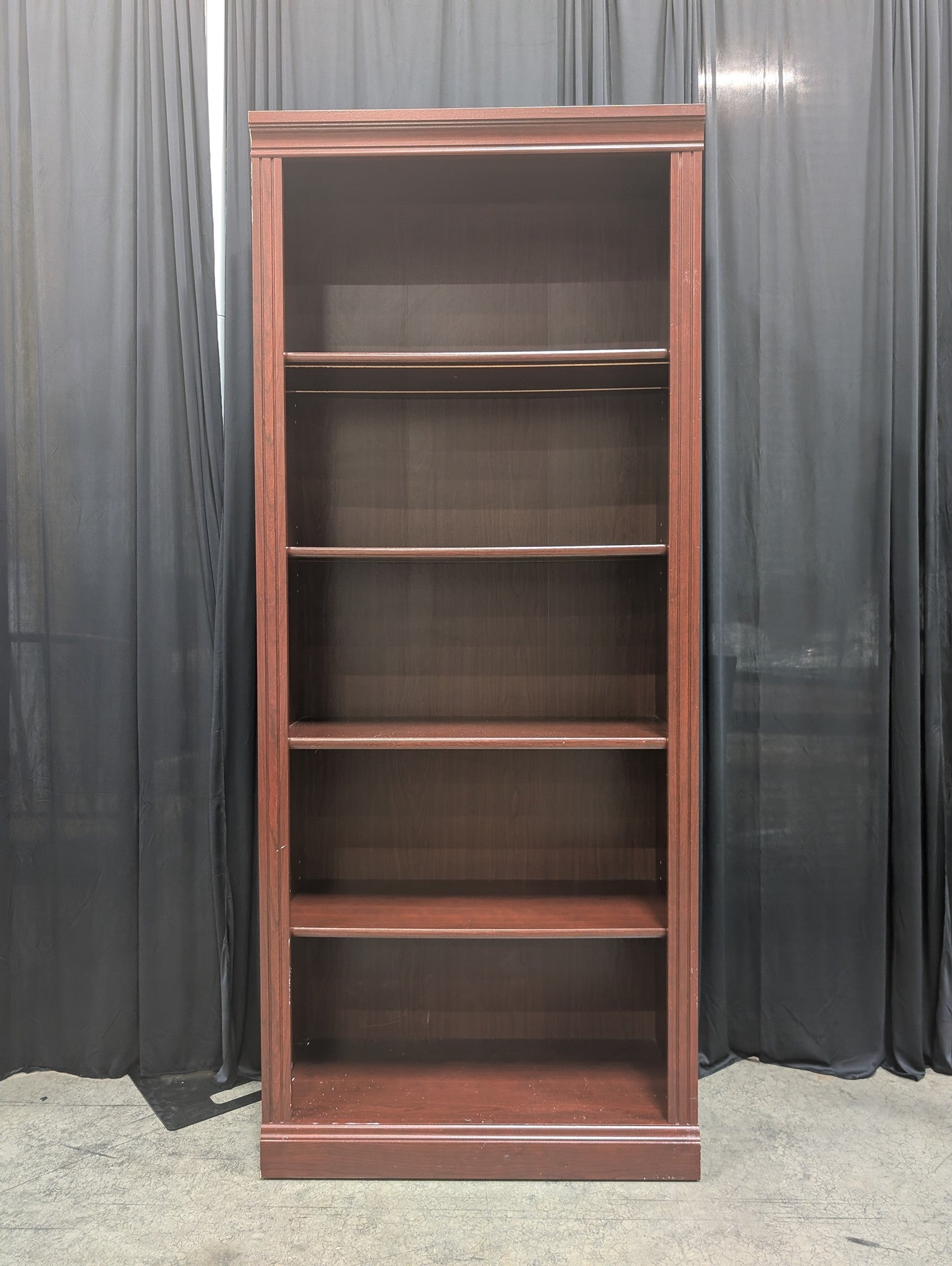 Cherry Wood Five-Shelf Bookcase with Fluted Trim