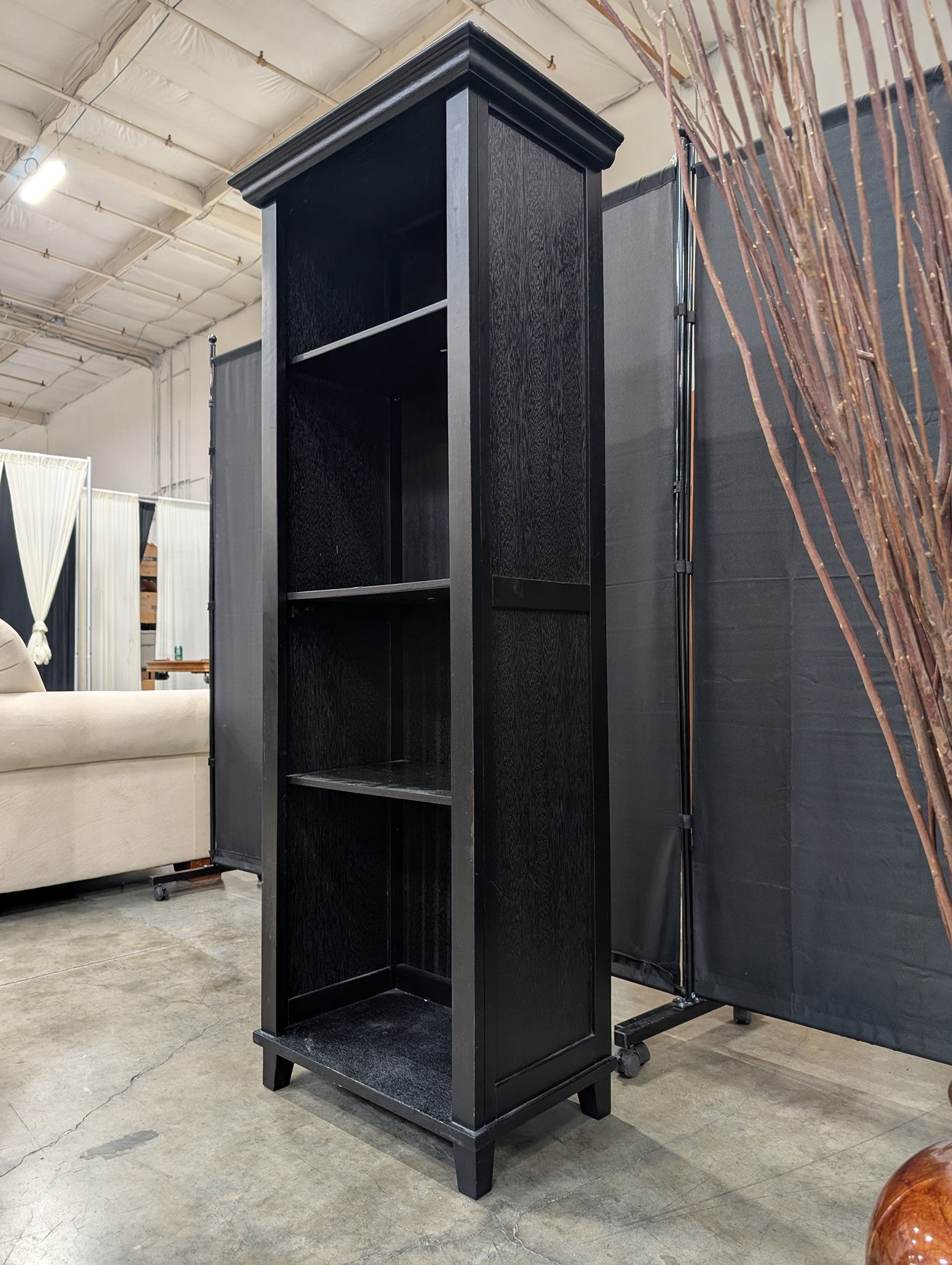 Tall Black Wood Bookcase with Crown Molding