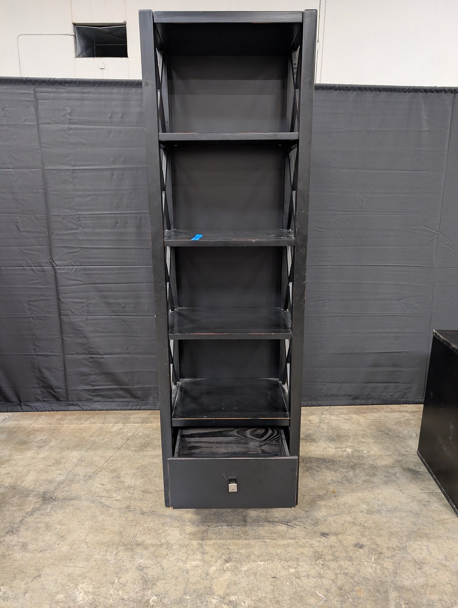Black X-Design Five-Shelf Bookcase with Drawer