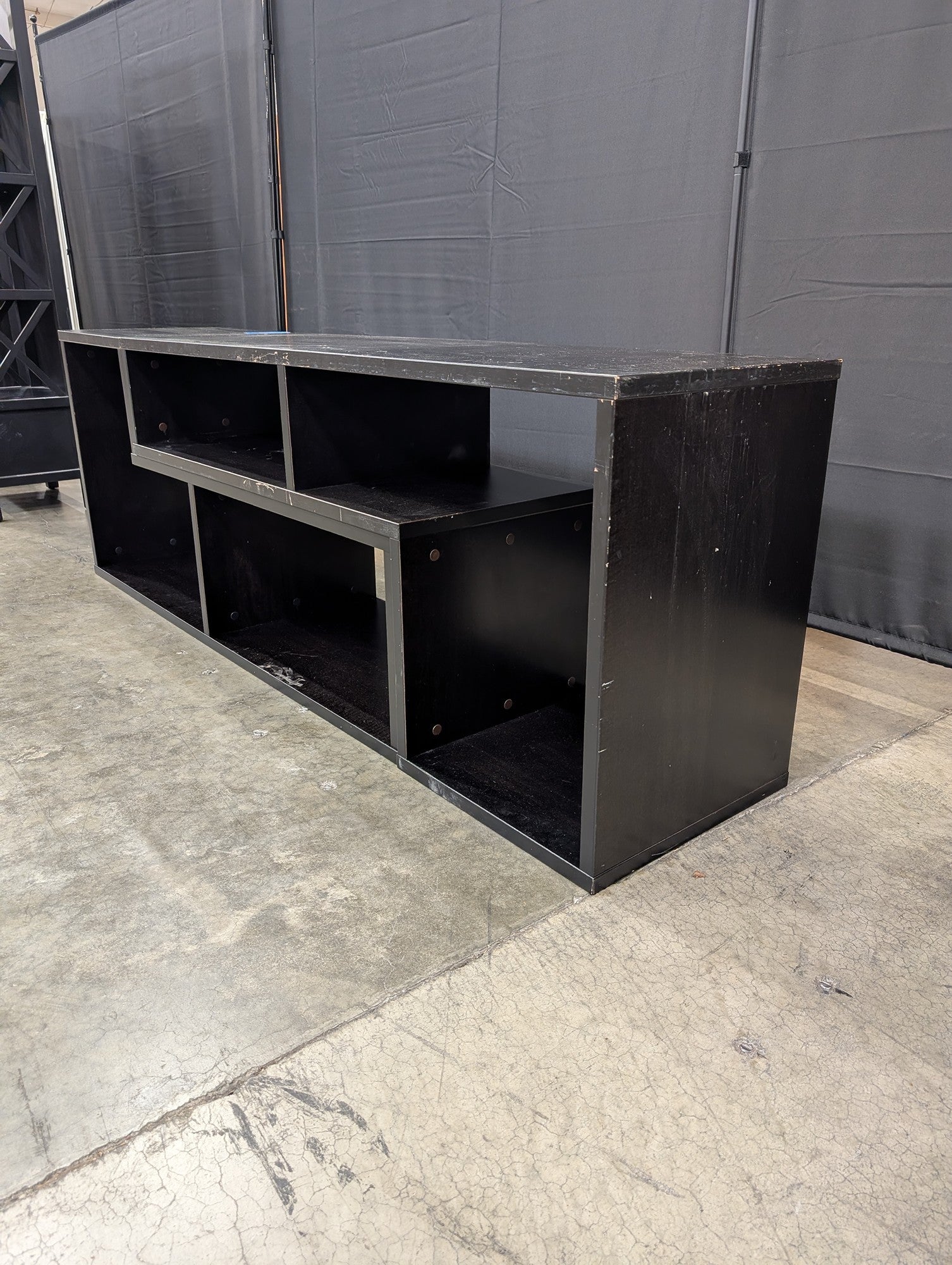 Black Laminate Staggered Shelf TV Stand