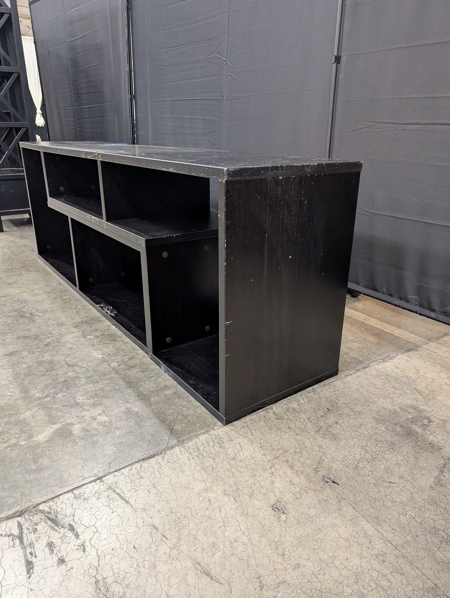 Black Laminate Staggered Shelf TV Stand