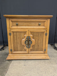 Light Brown Wood Service Bar with Hammered Metal Top