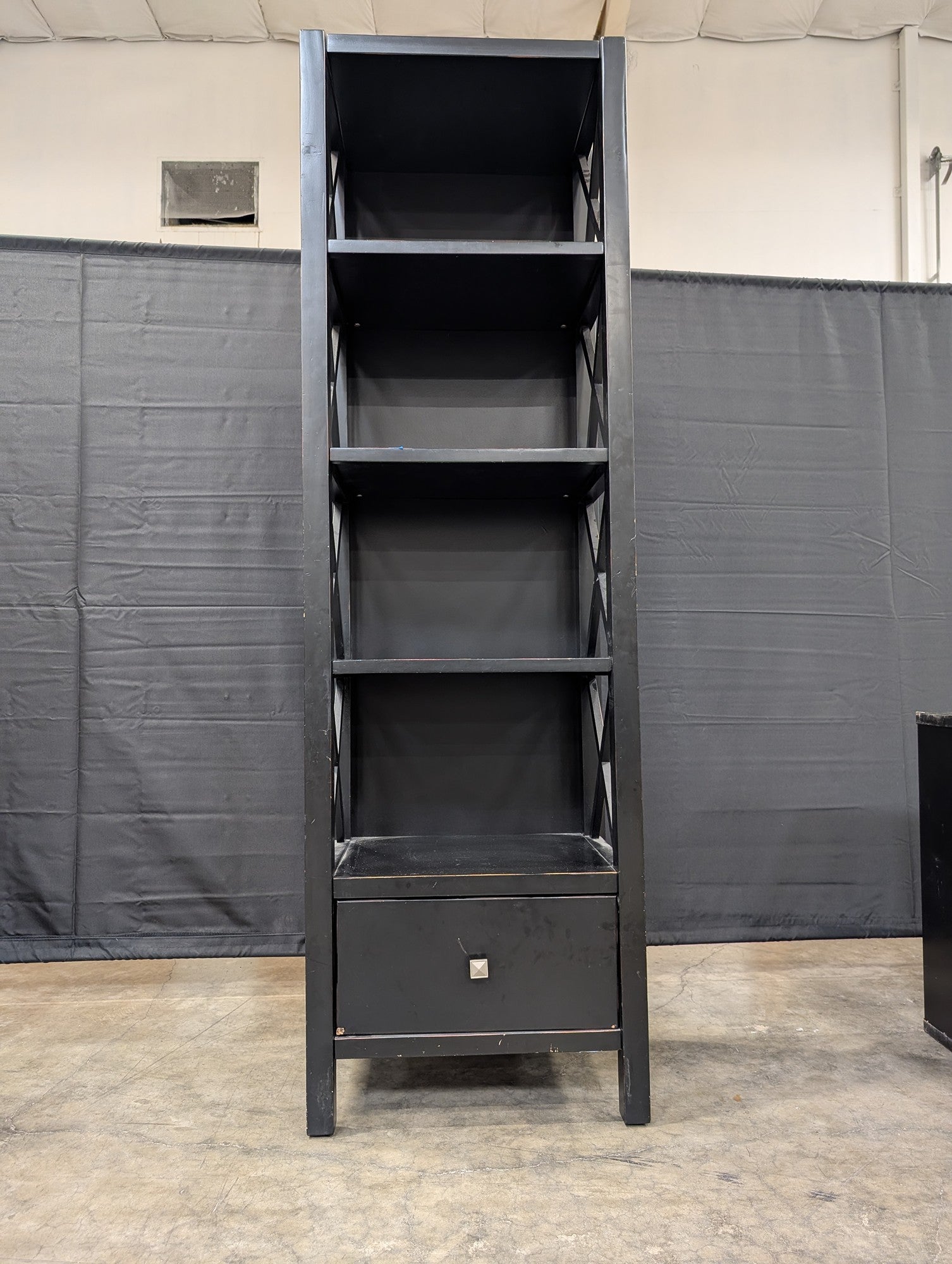 Black X-Design Five-Shelf Bookcase with Drawer