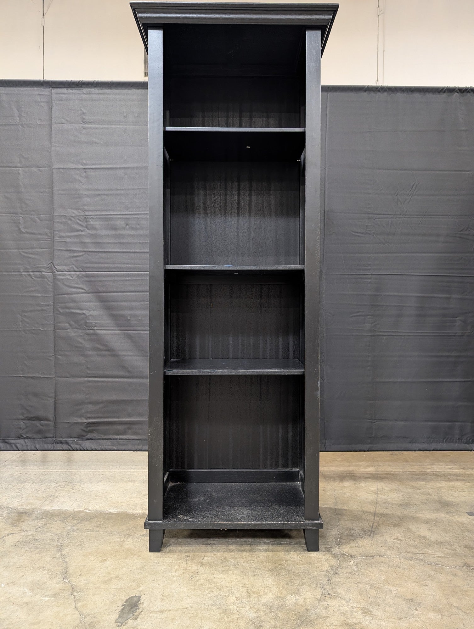 Tall Black Wood Bookcase with Crown Molding