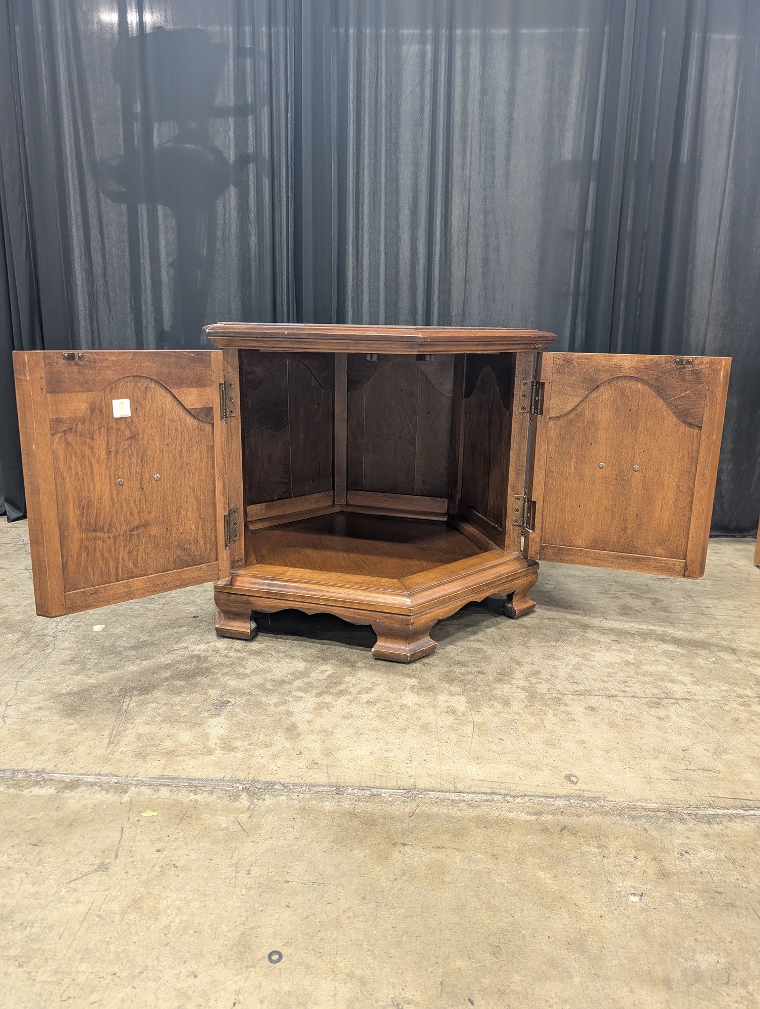 Traditional Dark Wood Hexagonal Nightstand with Paneled Doors
