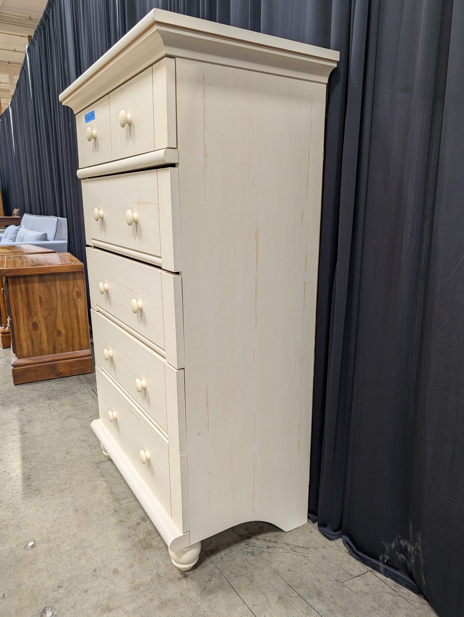Cream Wood Tall Dresser with Round Knobs