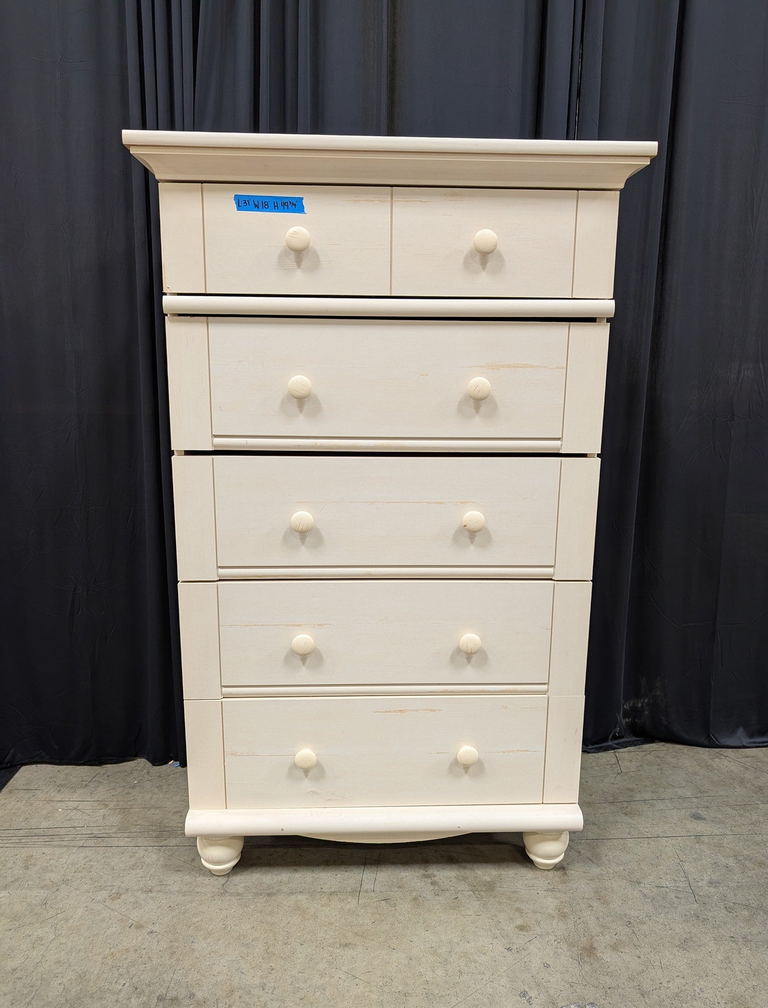 Cream Wood Tall Dresser with Round Knobs