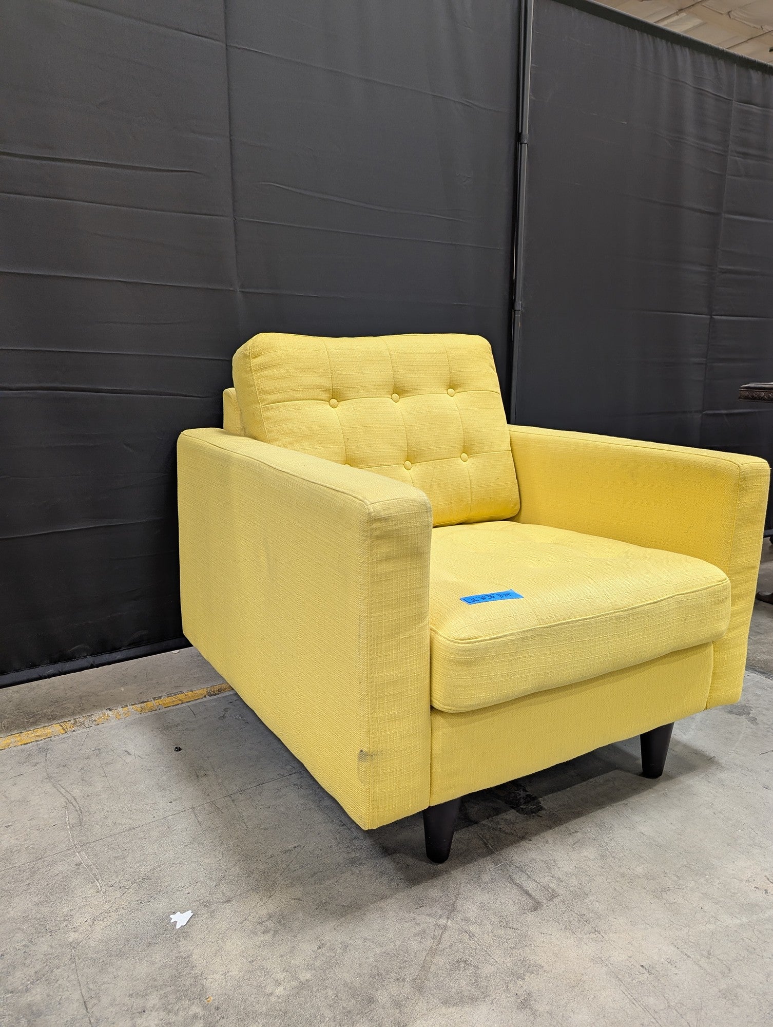 Mid-Century Yellow Fabric Tufted Armchair