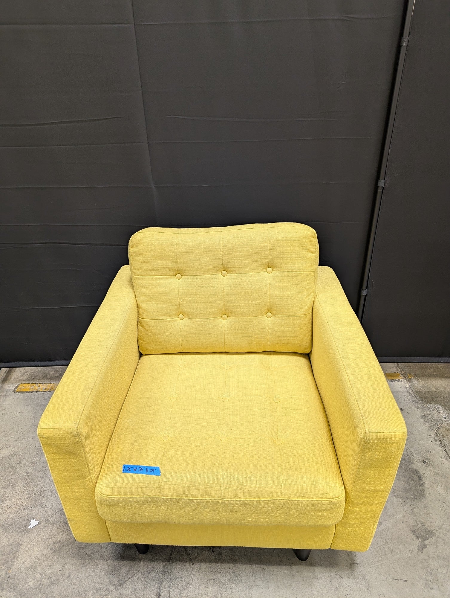 Mid-Century Yellow Fabric Tufted Armchair