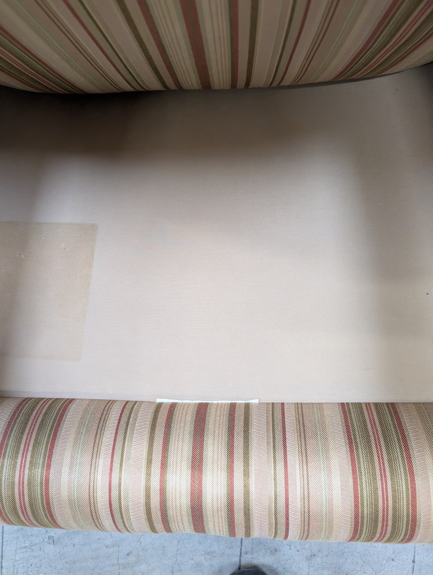 Beige Striped Fabric Armchair with Rolled Arms
