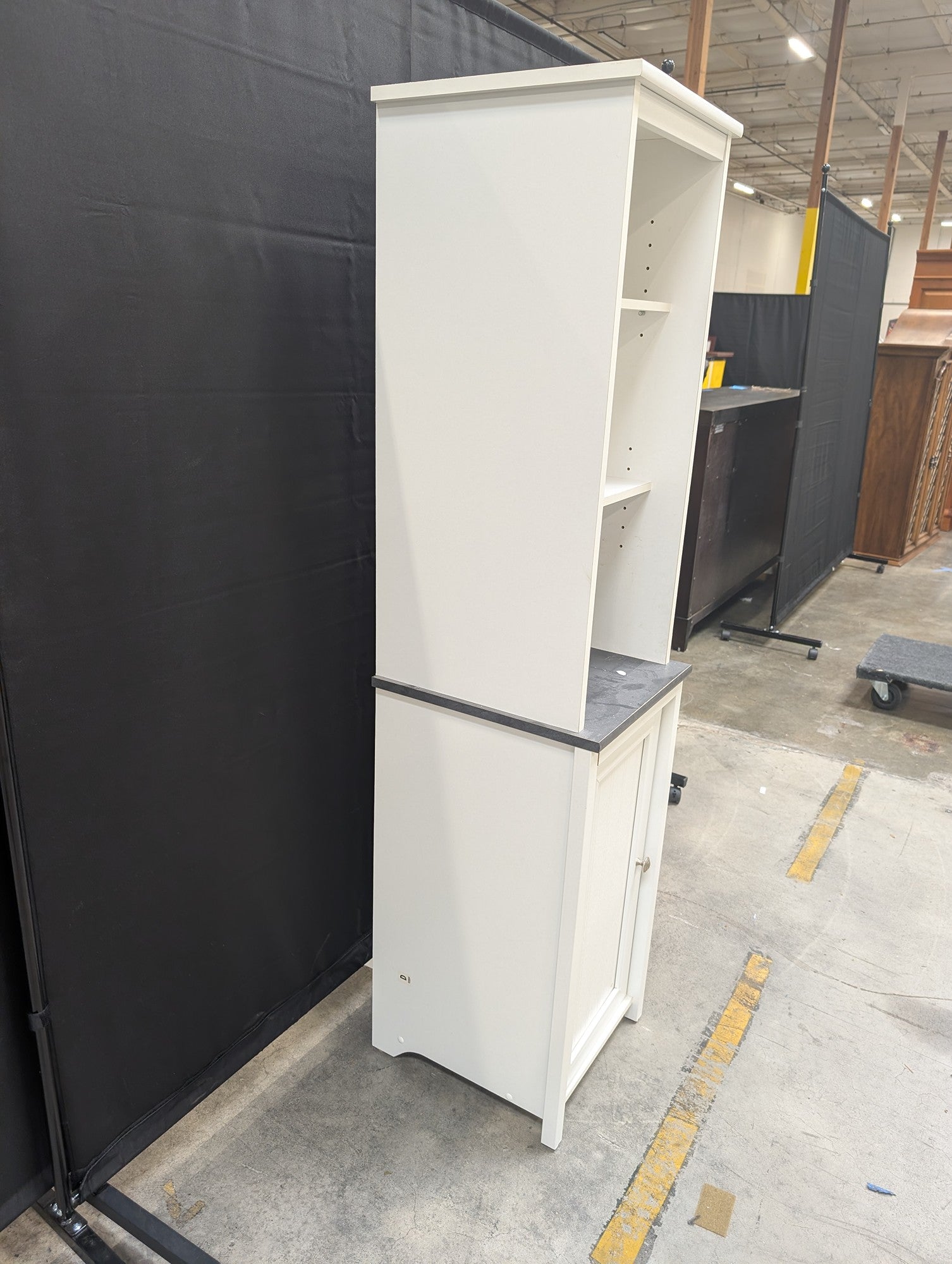 White Storage Cabinet with Open Shelves