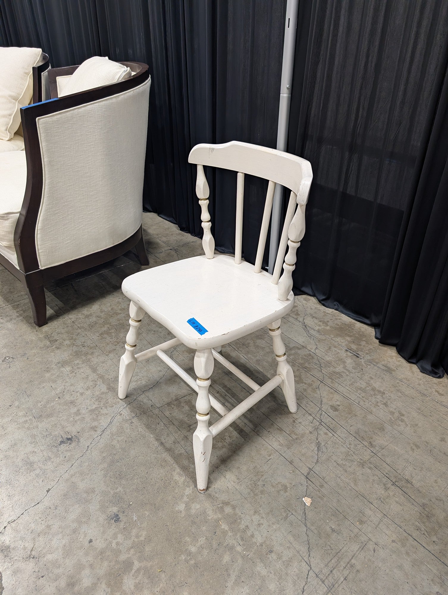 White Wooden Farmhouse Dining Chair with Gold Accents
