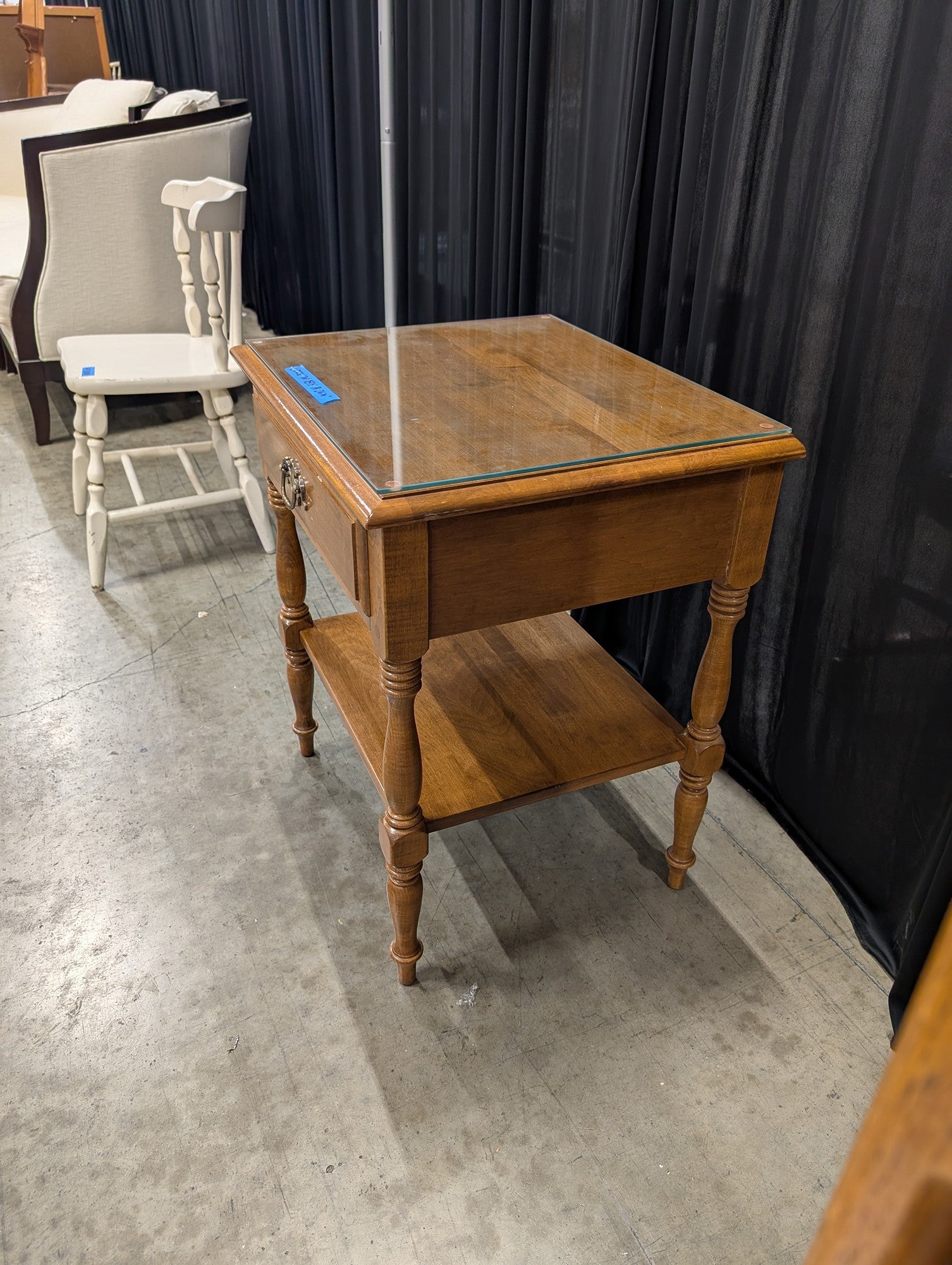 Ethan Allen Wood Nightstand with Glass Top