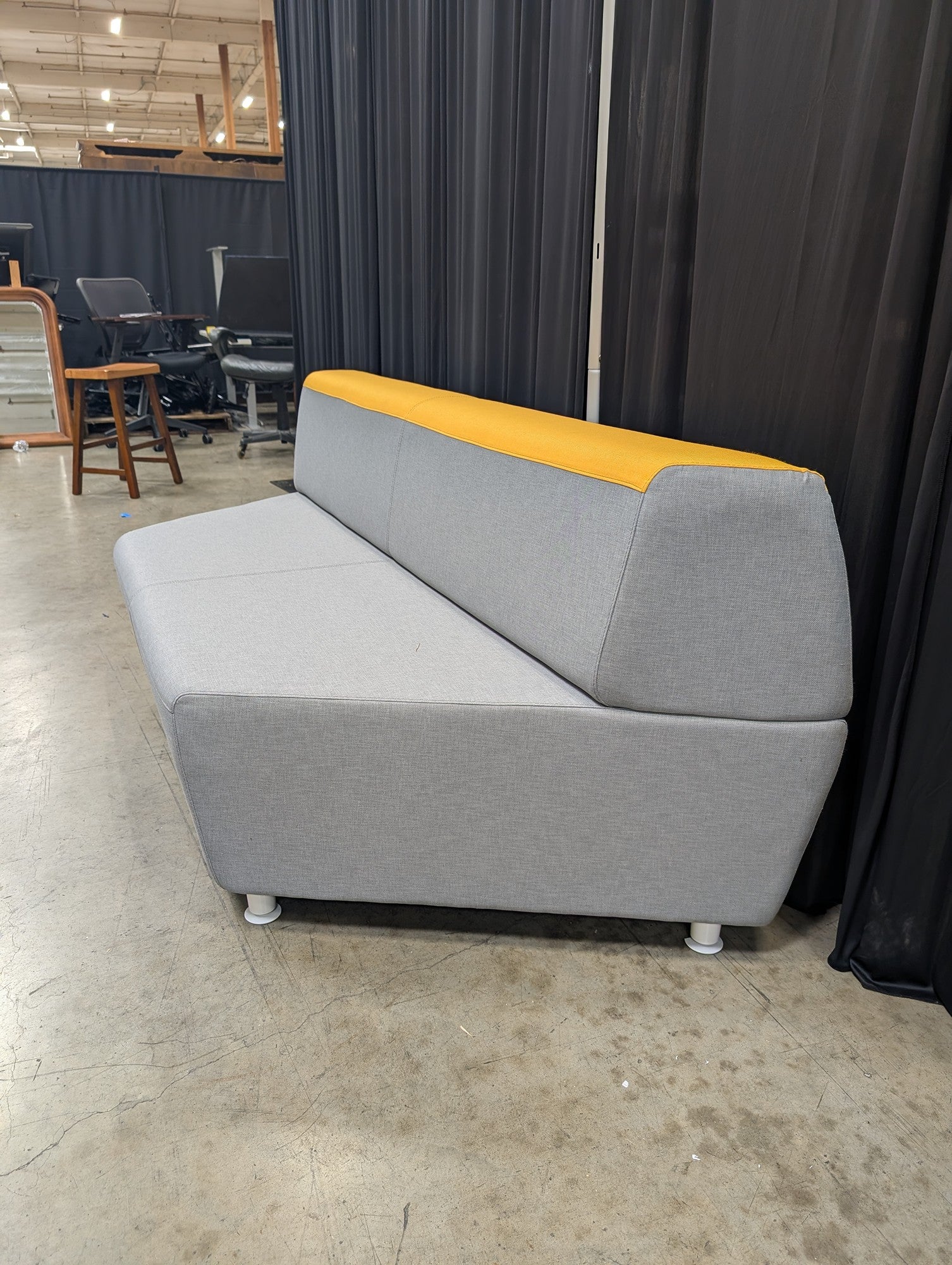 Steelcase Grey Fabric Loveseat with Yellow Accent