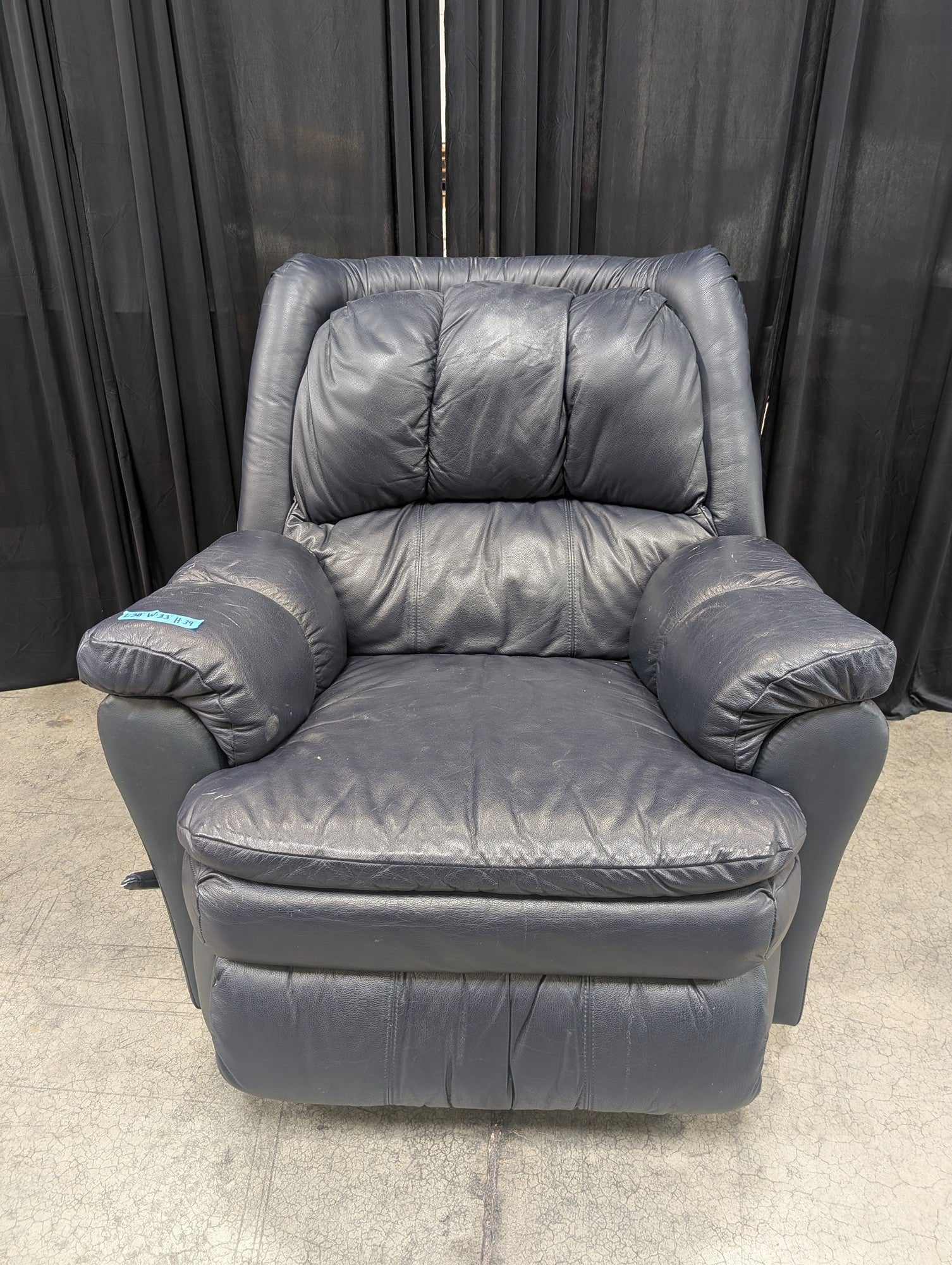 Navy Blue Leather Recliner with Manual Lever