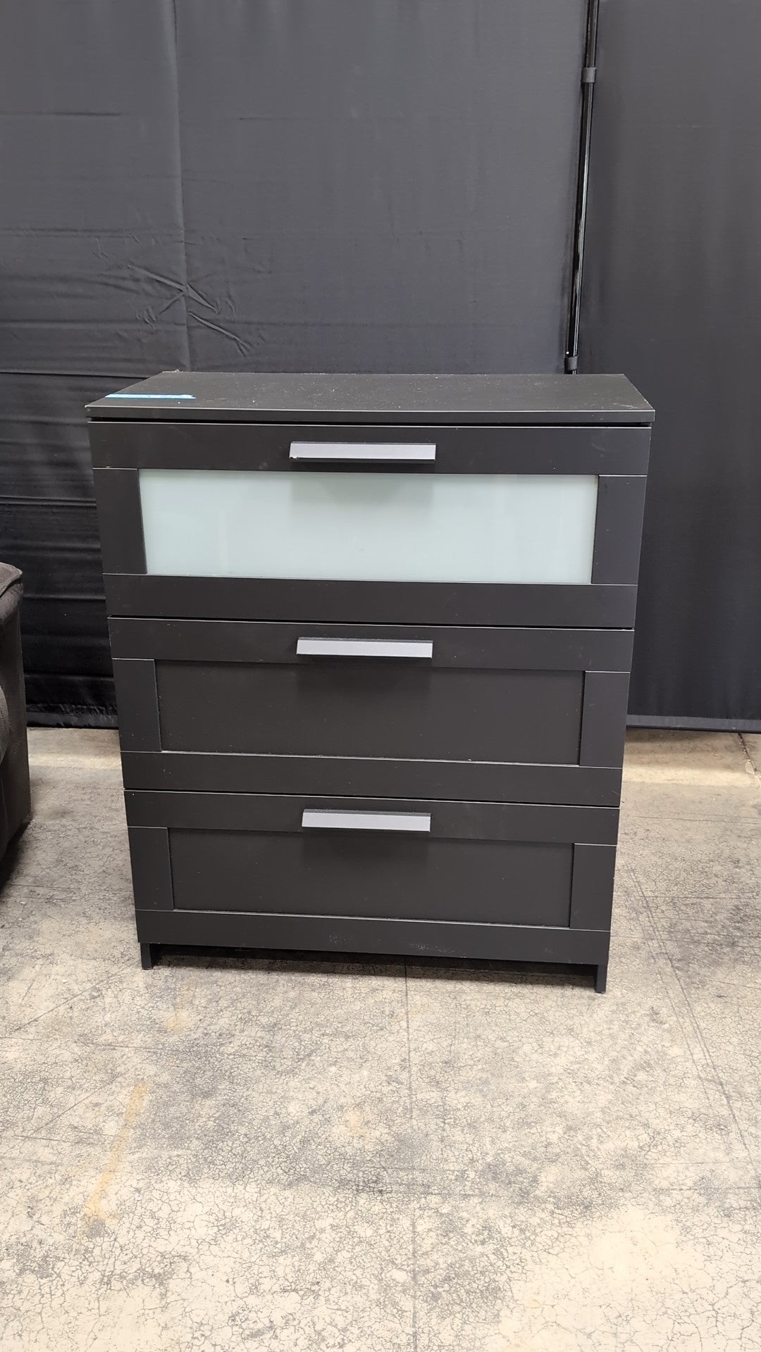Dark Grey Three-Drawer Nightstand with Frosted Glass