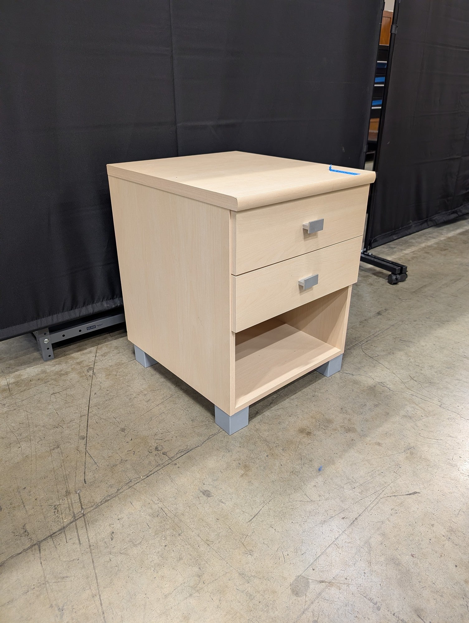 Modern Light Wood Tone Nightstand with Two Drawers and Open Shelf