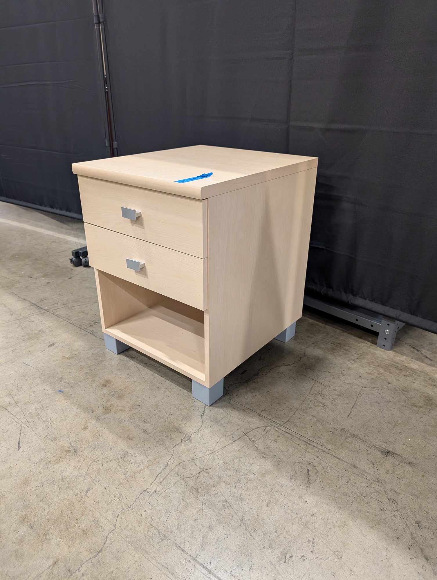 Modern Light Wood Tone Nightstand with Two Drawers and Open Shelf