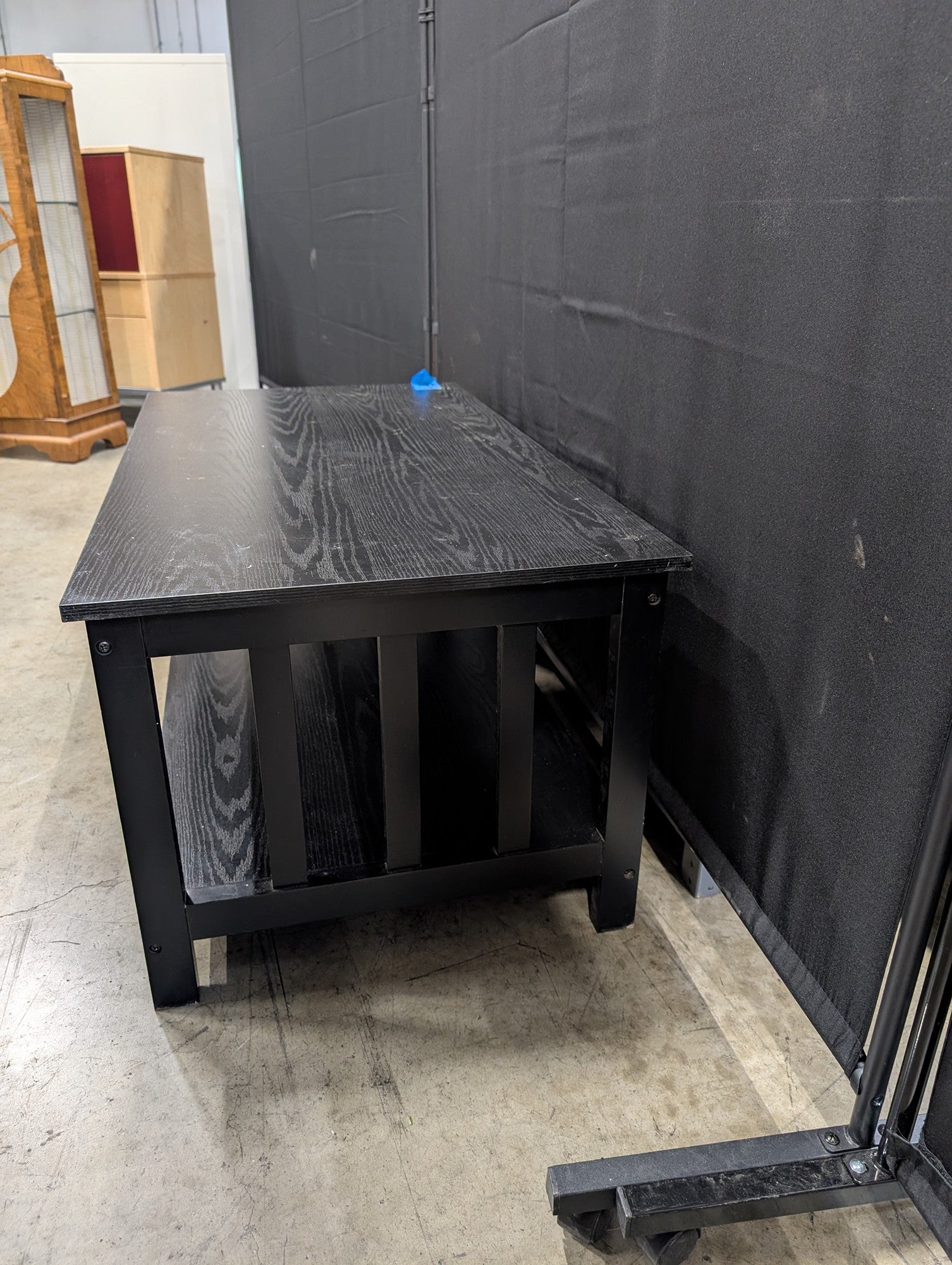 Modern Farmhouse Black Wood Coffee Table with Storage Shelf