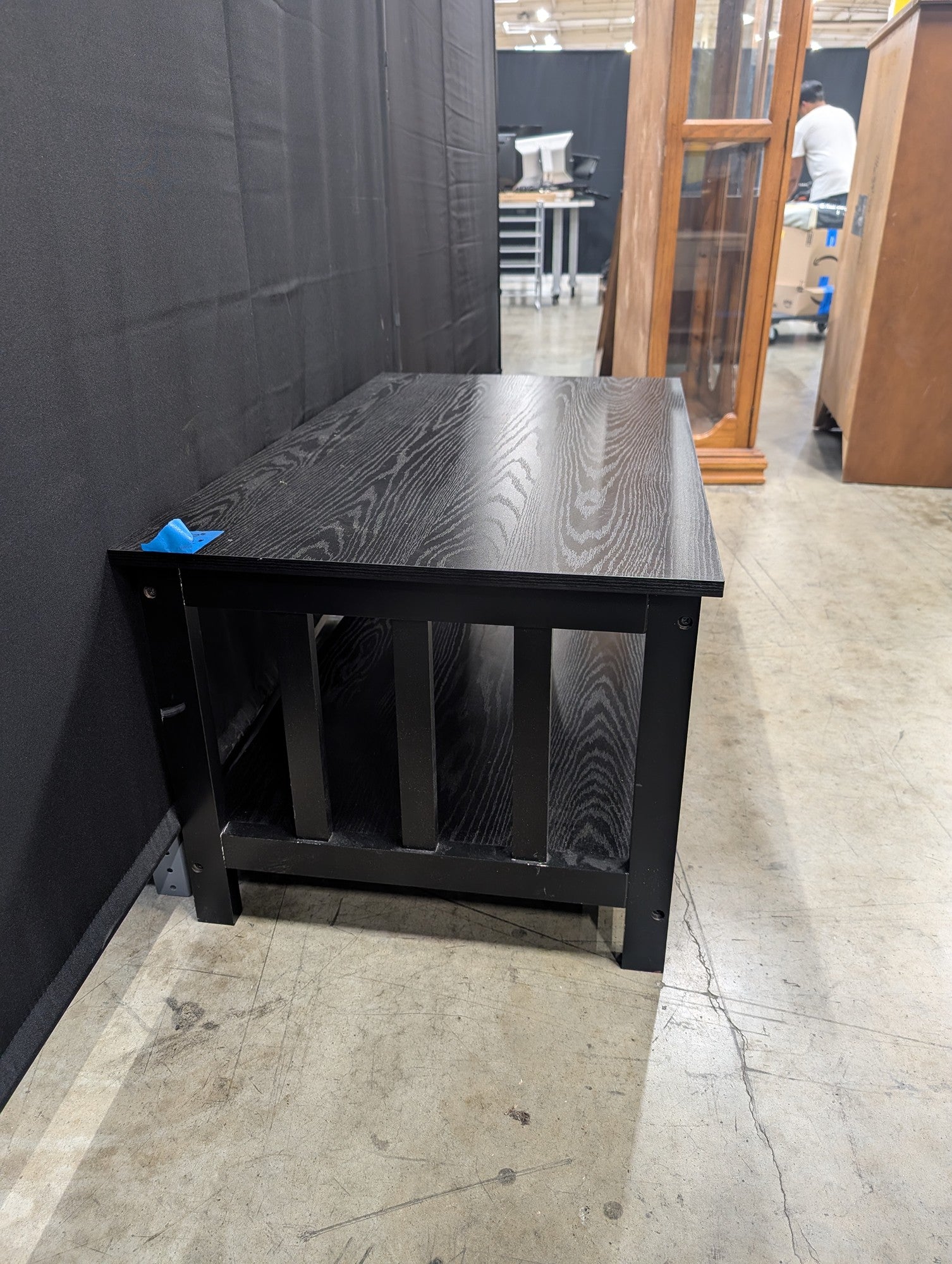 Modern Farmhouse Black Wood Coffee Table with Storage Shelf