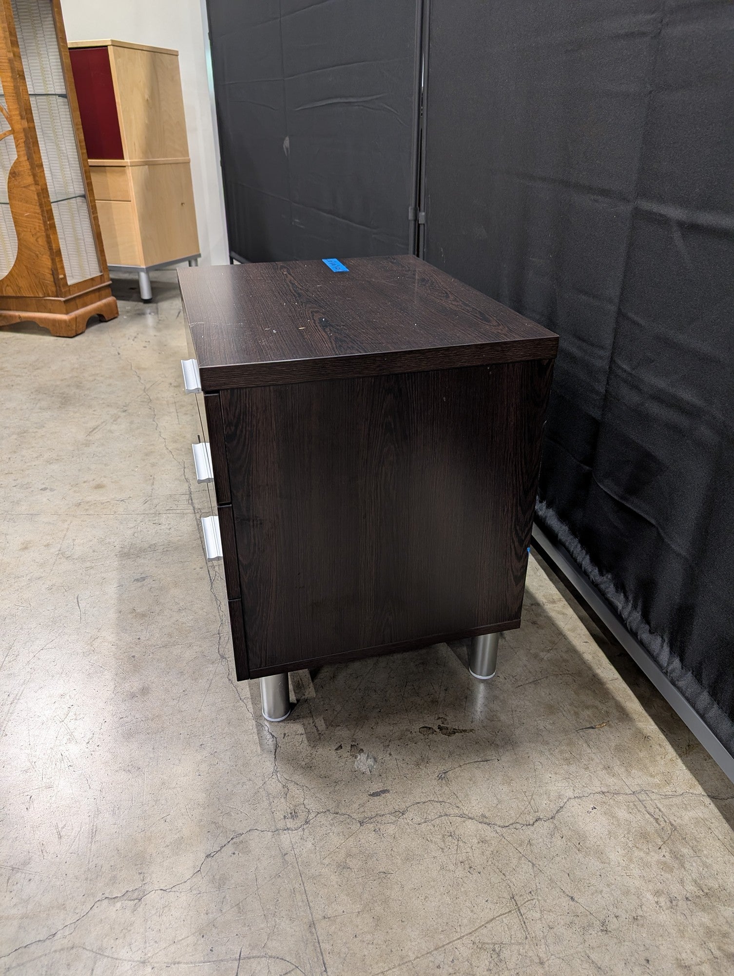 Contemporary Dark Brown Three-Drawer Nightstand