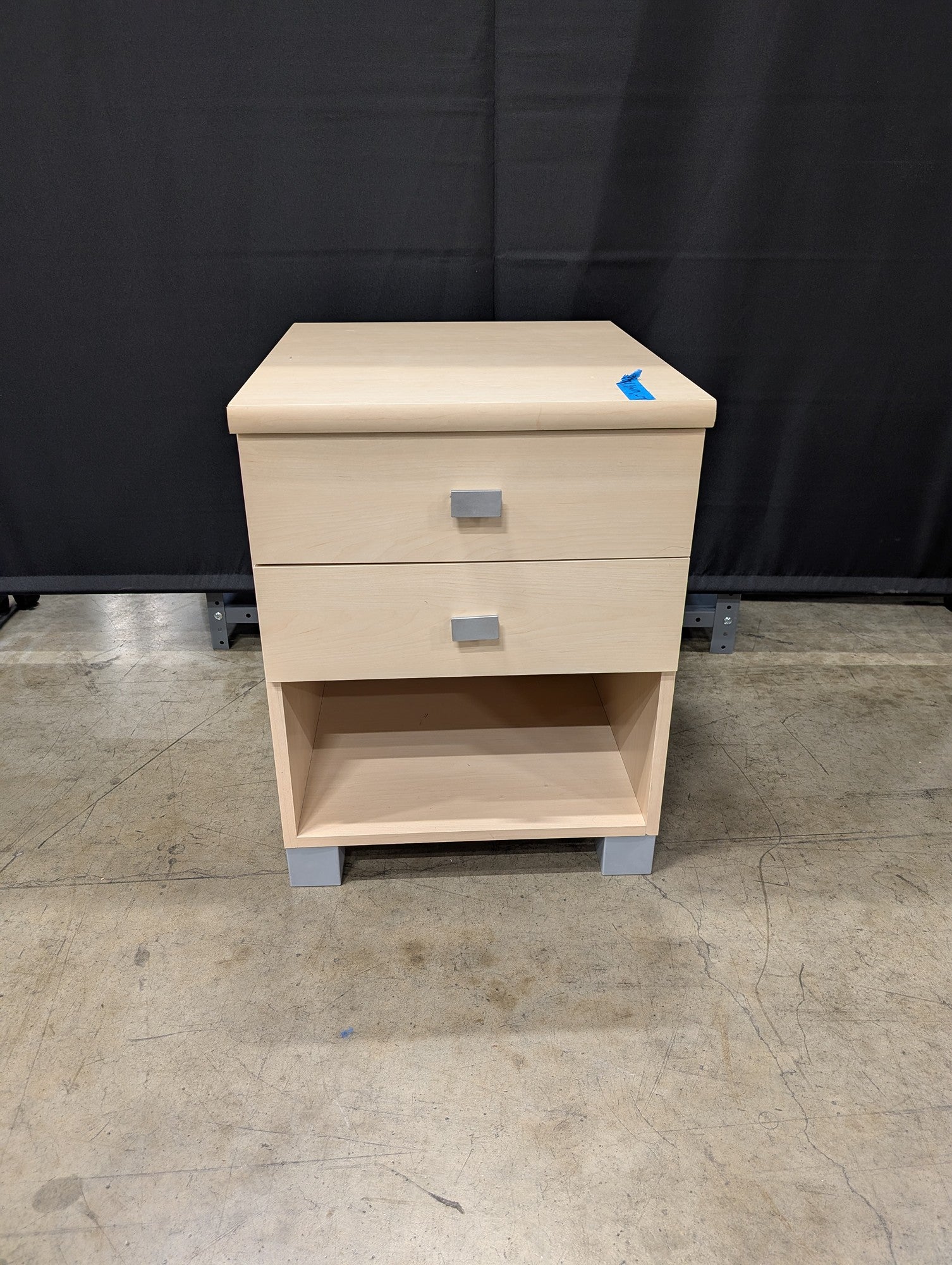 Modern Light Wood Tone Nightstand with Two Drawers and Open Shelf