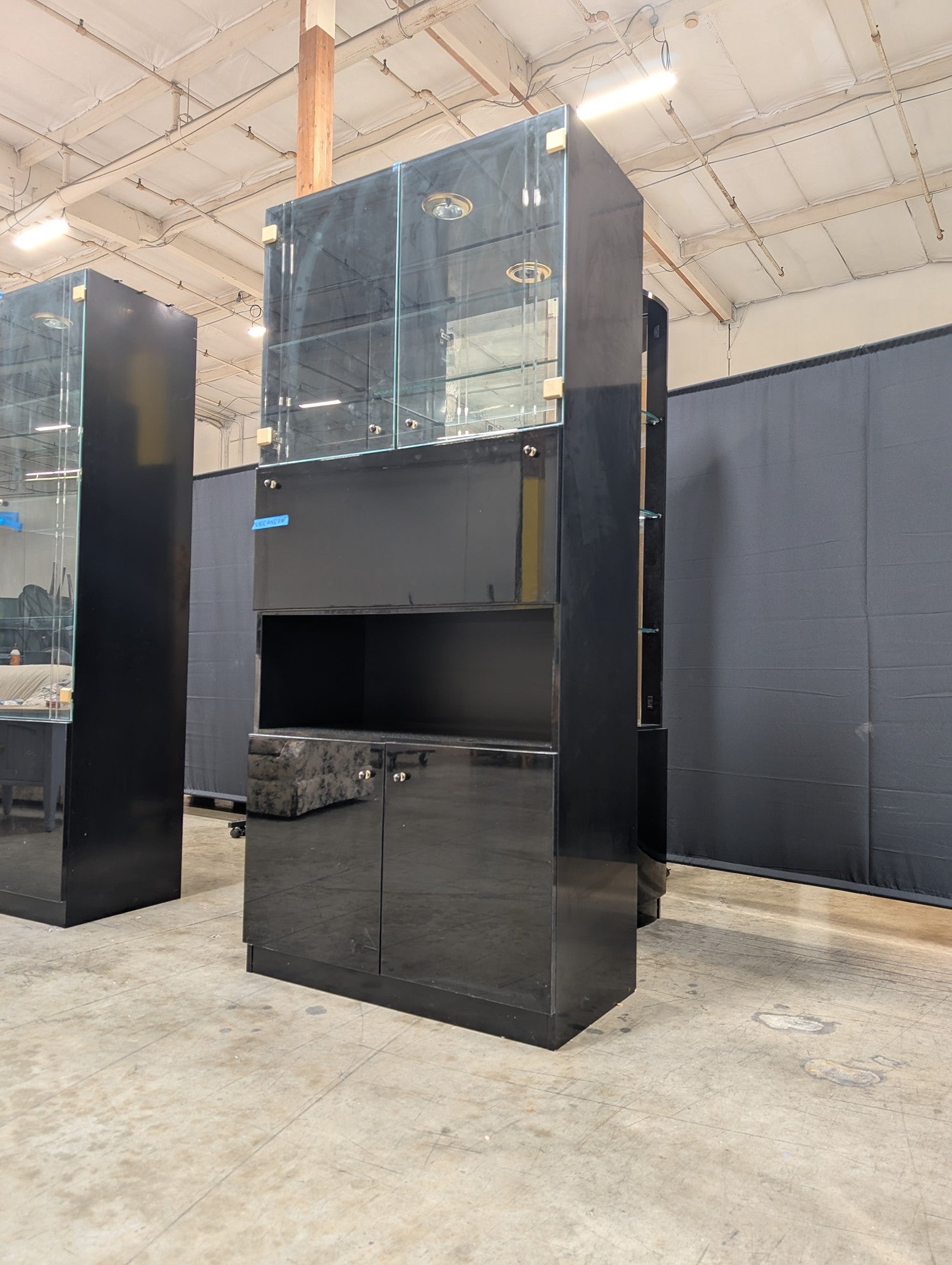 Modern Black Lacquer Display Cabinet with Glass Doors