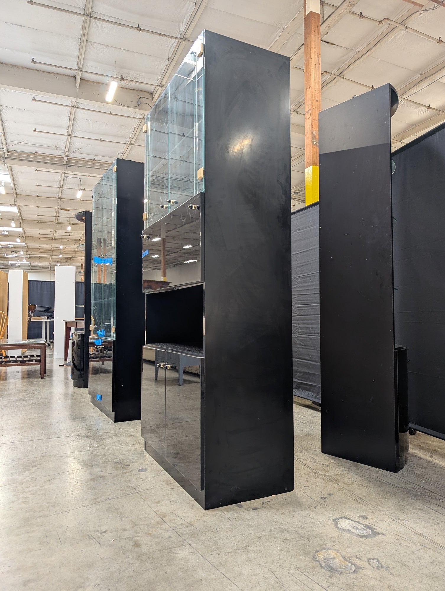 Modern Black Lacquer Display Cabinet with Glass Doors