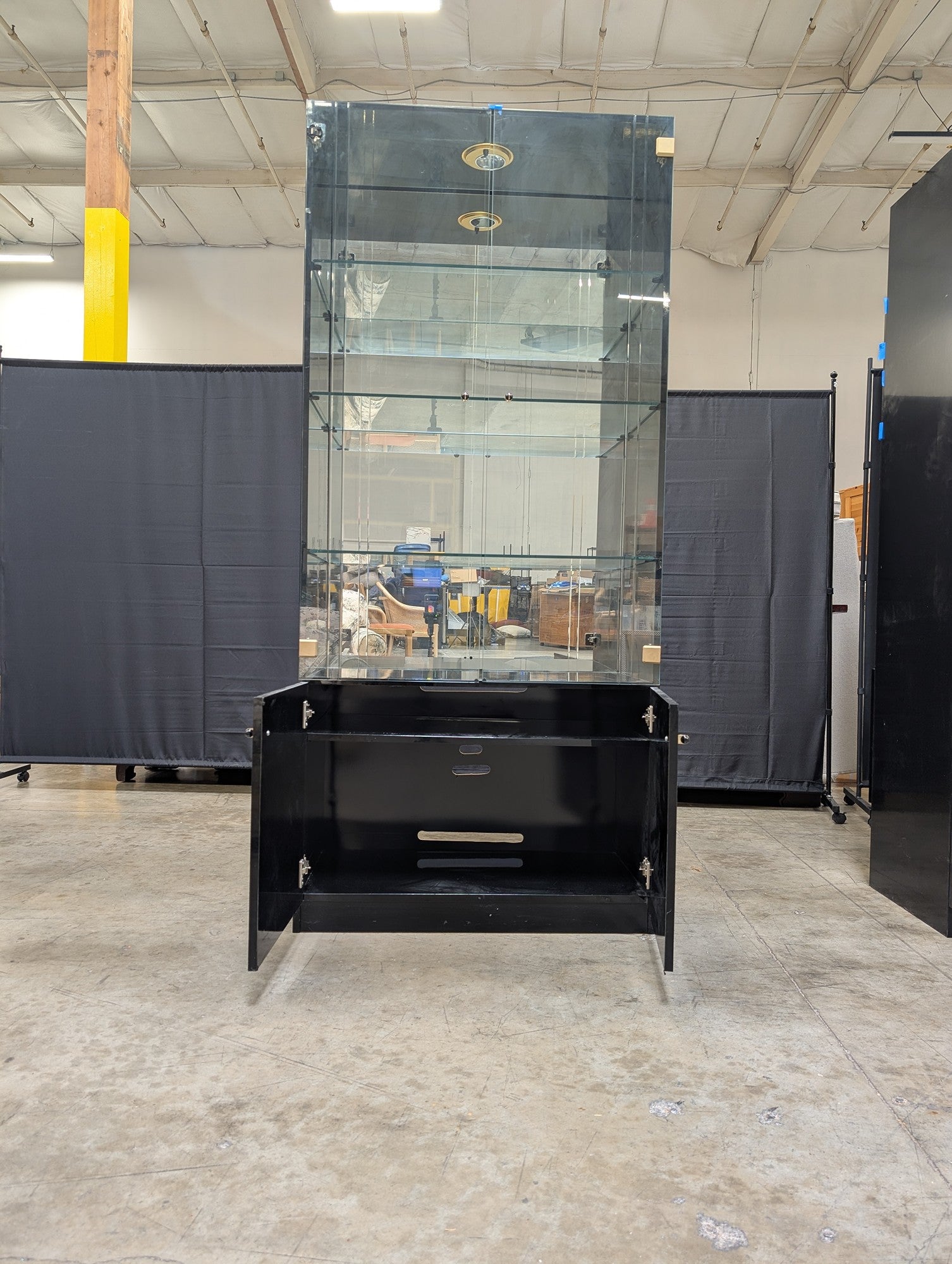 Italian Modern Glass Display Cabinet with Black Base and Lighting