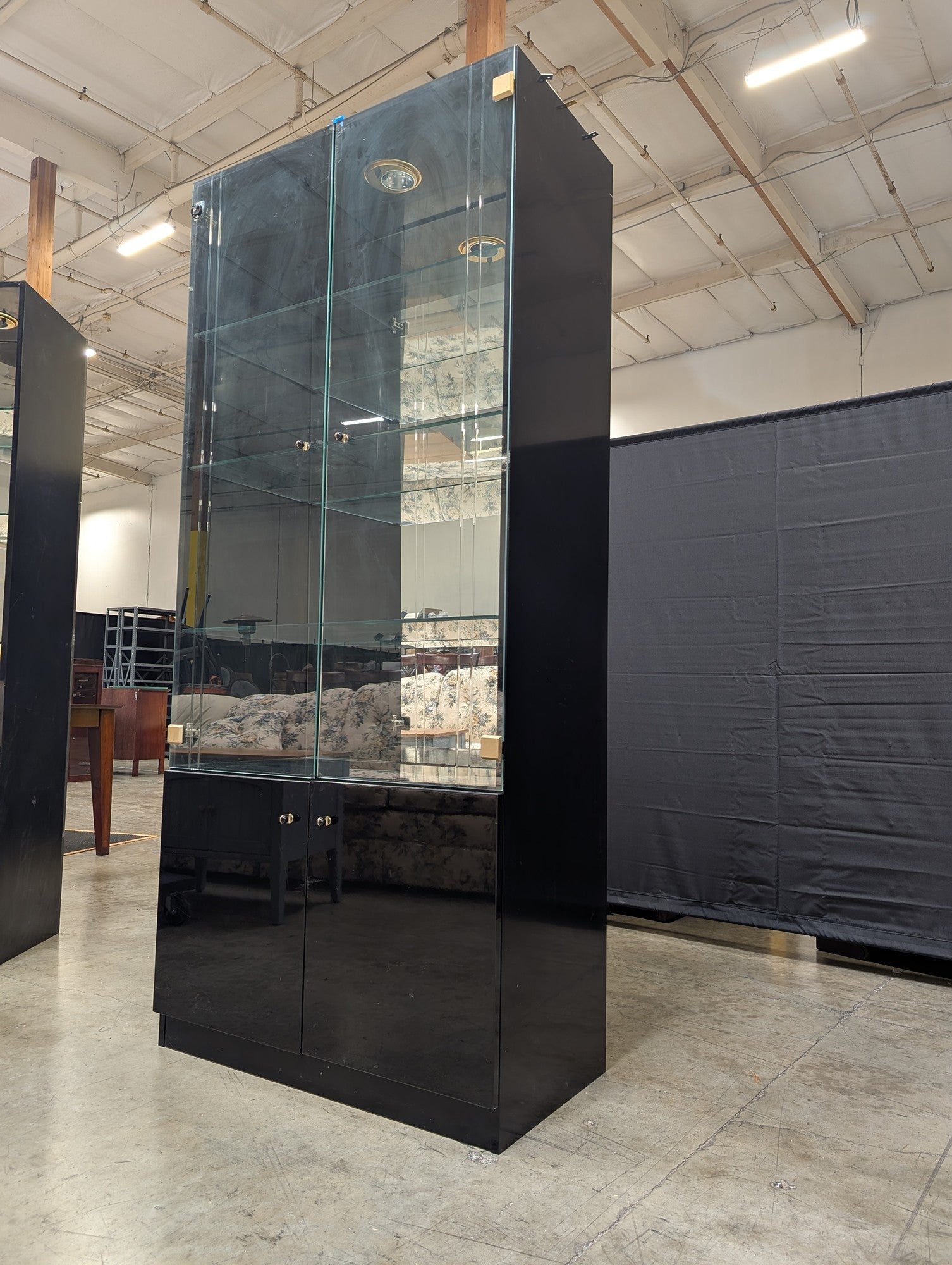 Italian Modern Glass Display Cabinet with Black Base and Lighting
