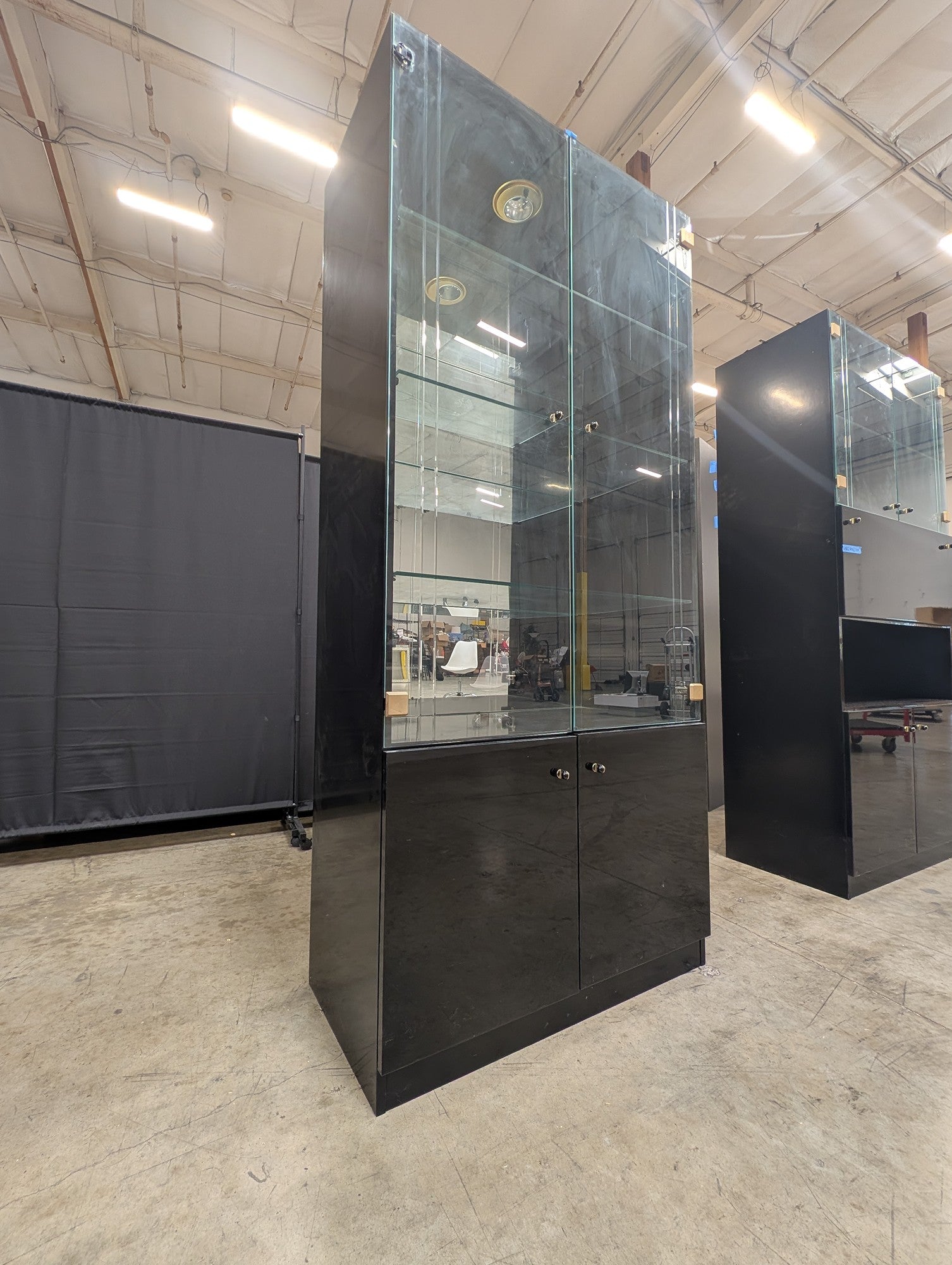 Italian Modern Glass Display Cabinet with Black Base and Lighting