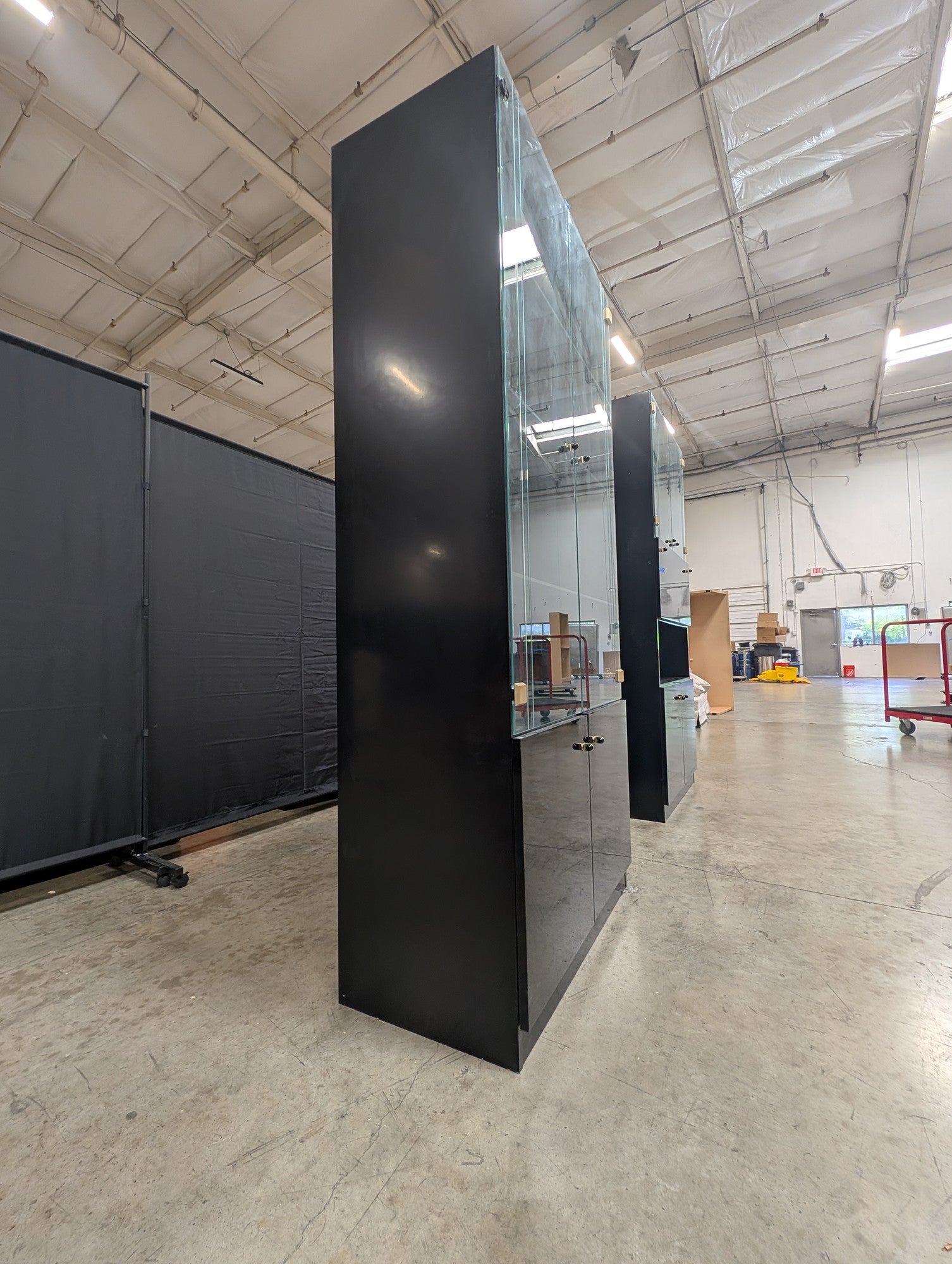 Italian Modern Glass Display Cabinet with Black Base and Lighting