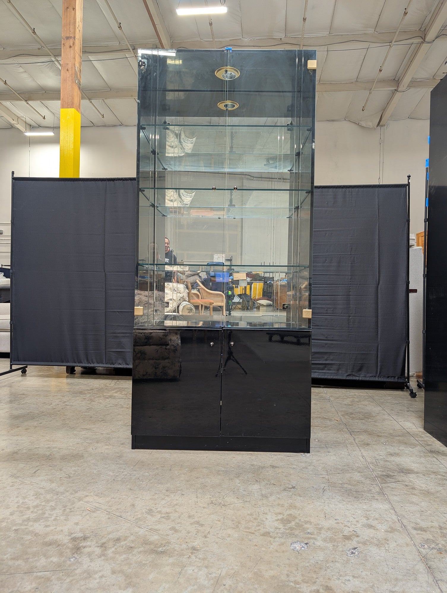 Italian Modern Glass Display Cabinet with Black Base and Lighting