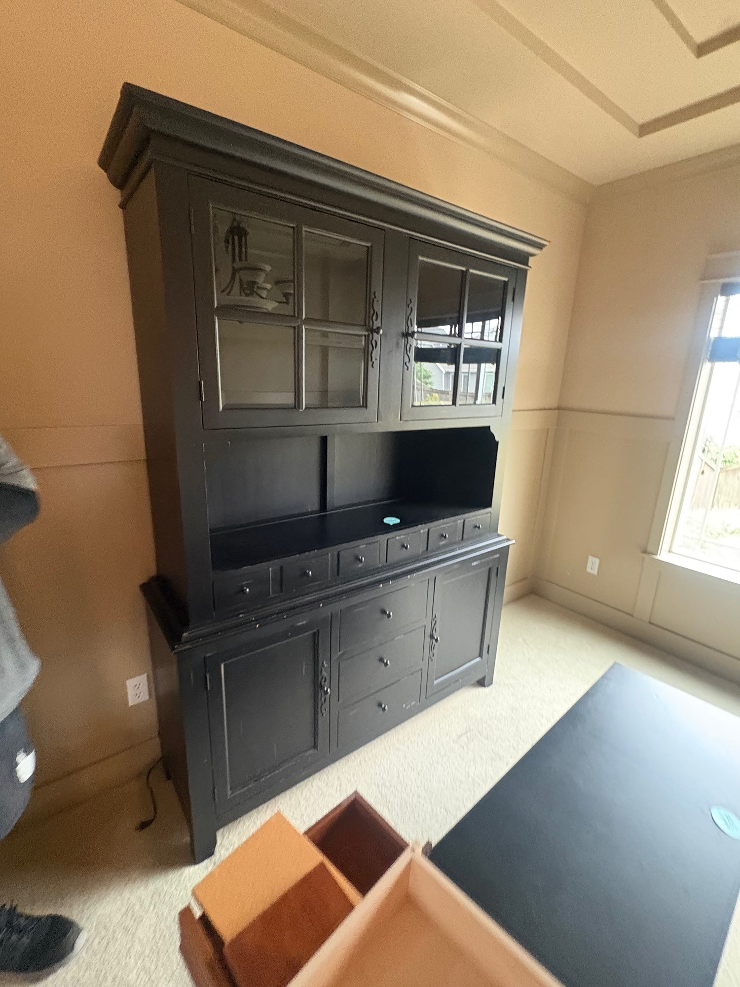 Large Black Farmhouse Display Hutch Cabinet