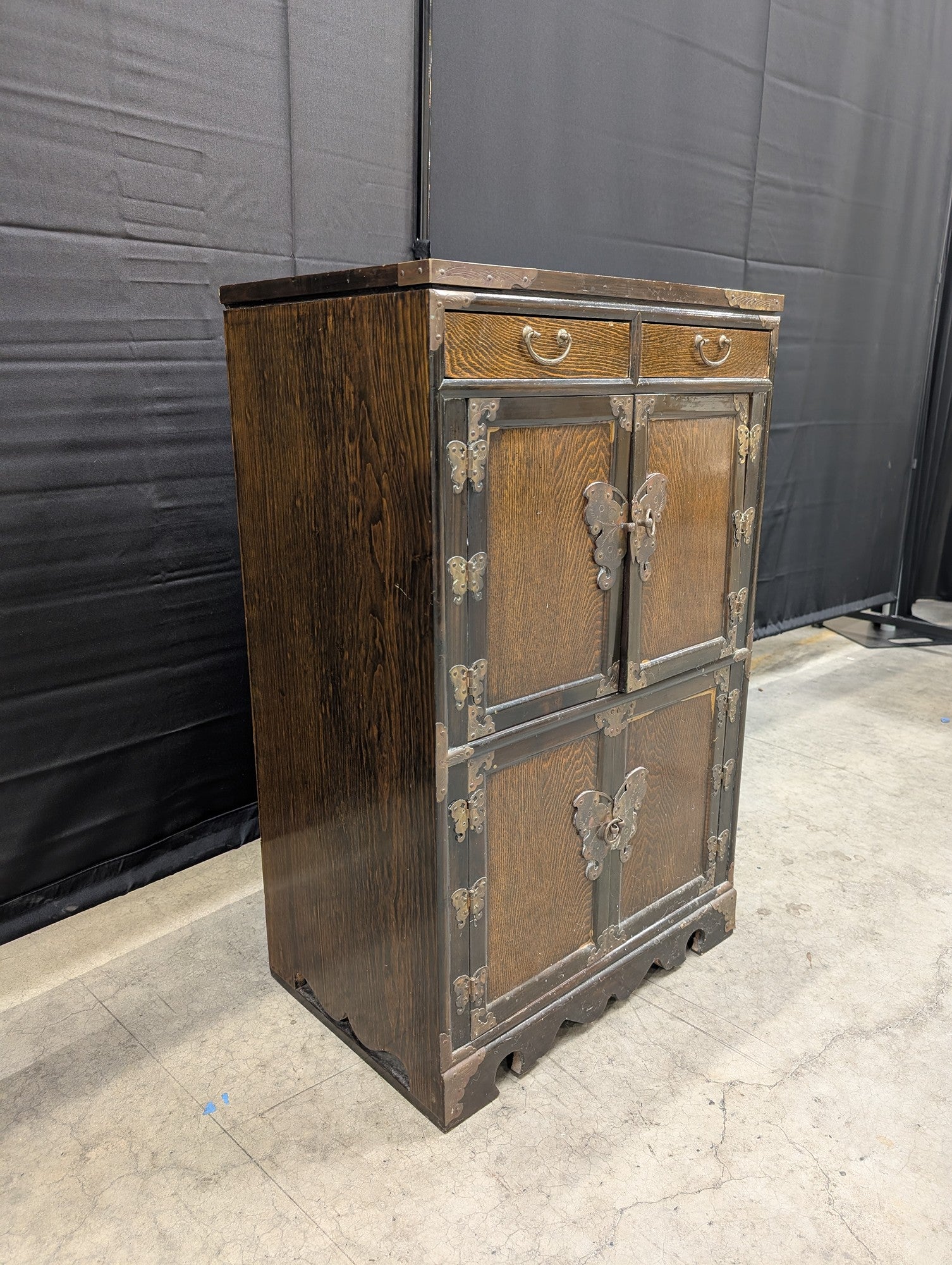 Antique Dark Wood Storage Cabinet with Butterfly Latches