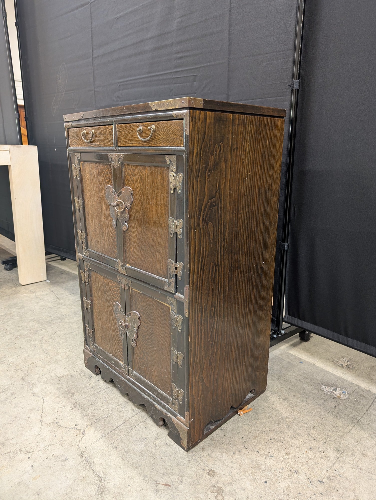 Antique Dark Wood Storage Cabinet with Butterfly Latches