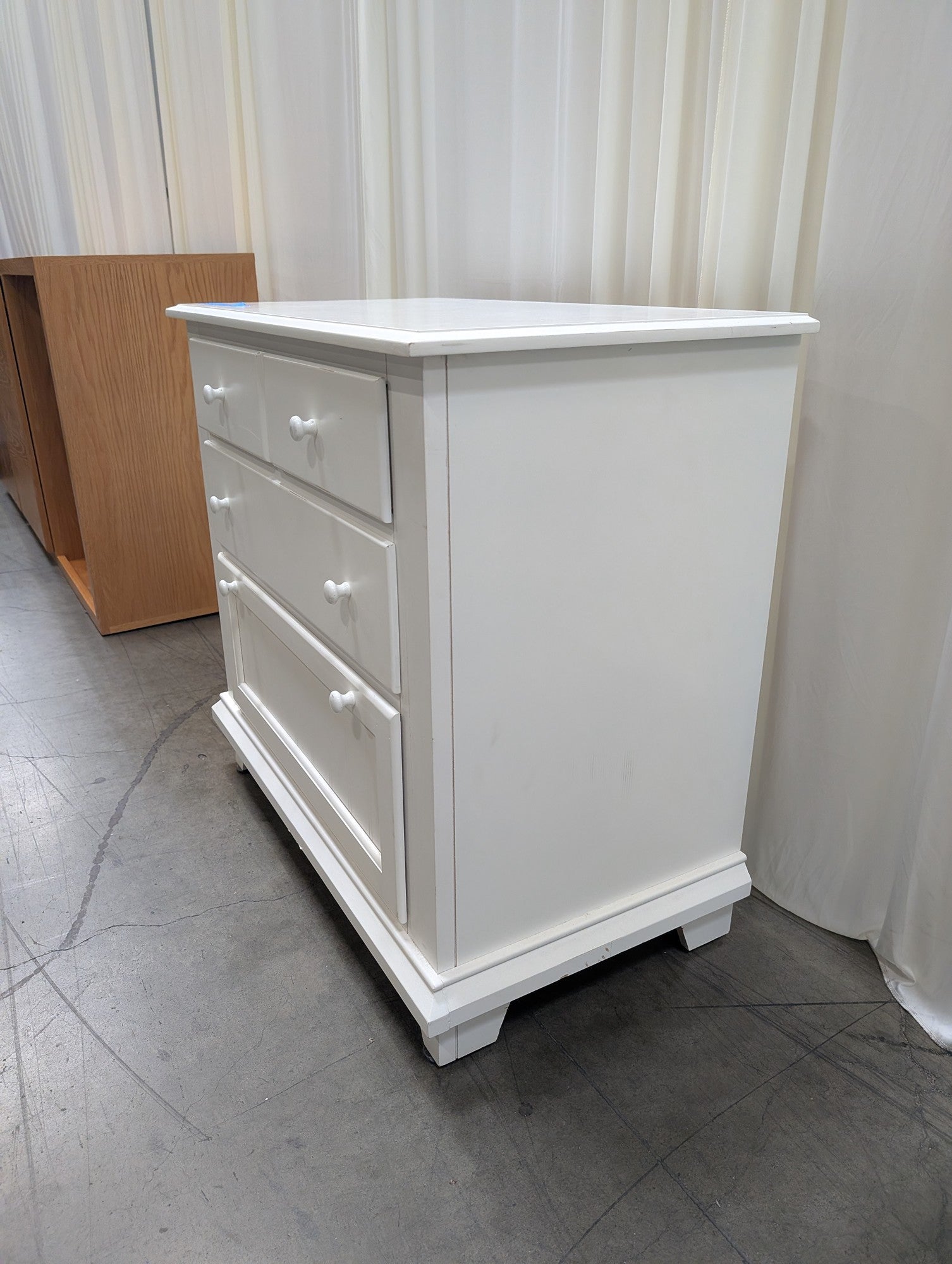 White Three-Drawer Nightstand Dresser with Beadboard Panel