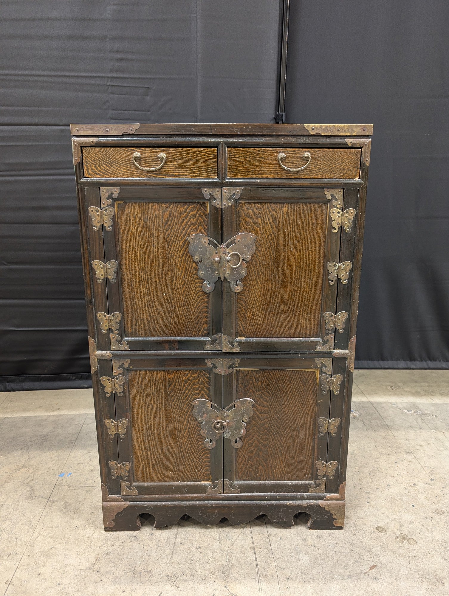 Antique Dark Wood Storage Cabinet with Butterfly Latches