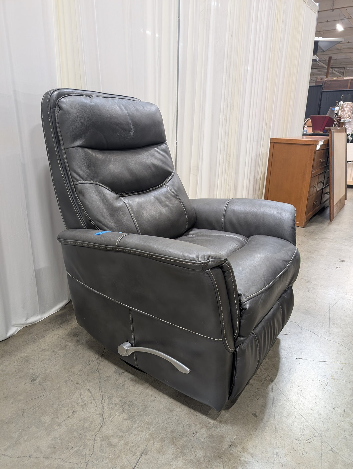 Parker House Grey Leather-Look Swivel Recliner