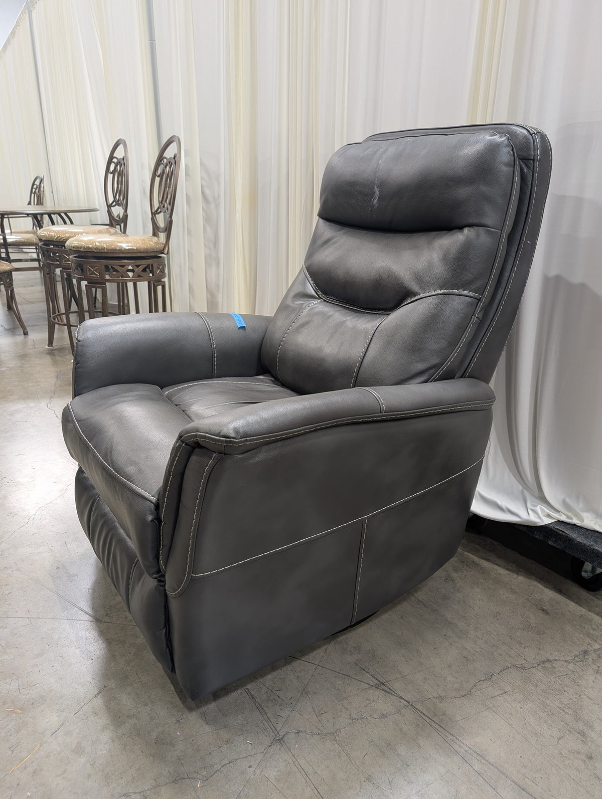 Parker House Grey Leather-Look Swivel Recliner