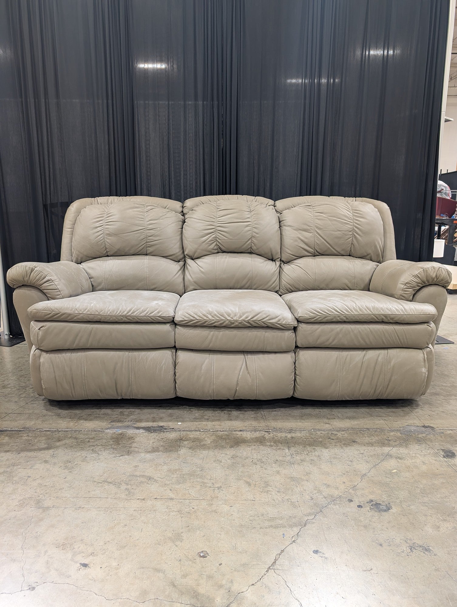 Plush Tan Faux Leather Reclining Couch