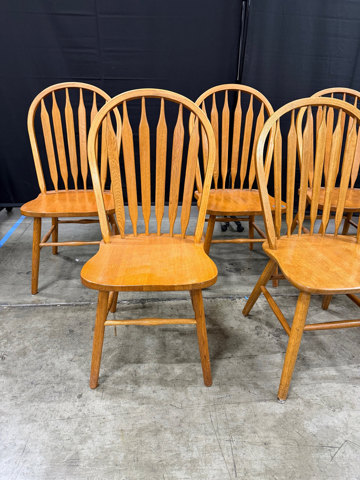 Set of Seven A-America Light Wood Windsor Dining Chairs