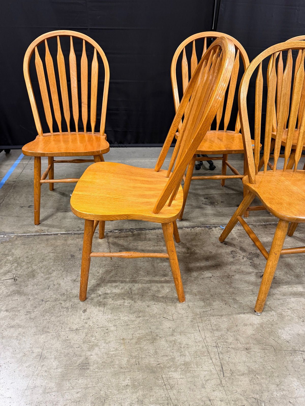 Set of Seven A-America Light Wood Windsor Dining Chairs